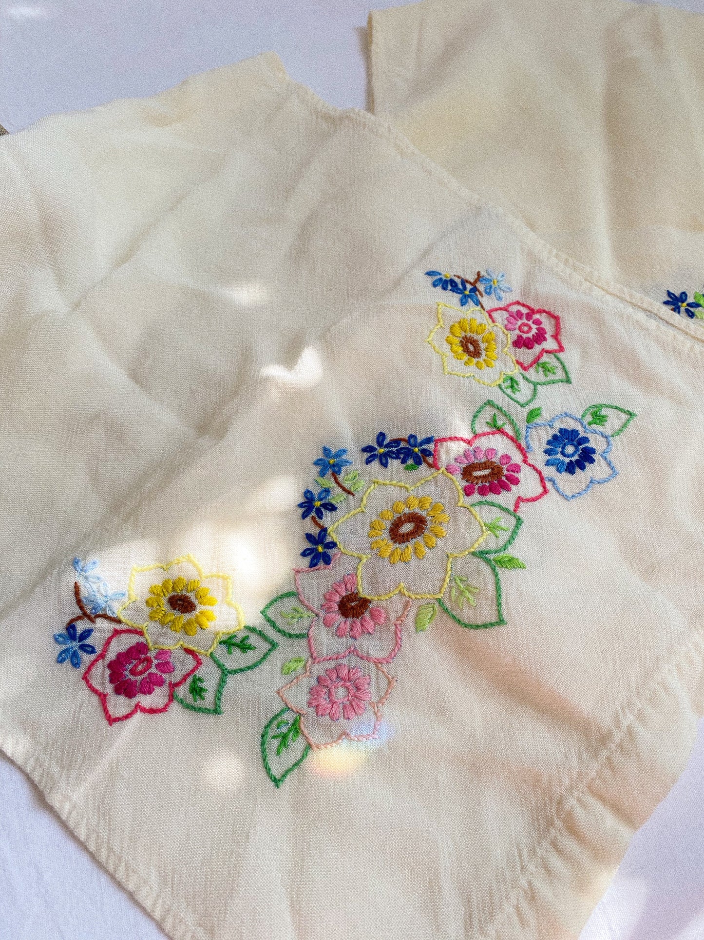 Pair of Vintage Floral Embroidered Linen Towels
