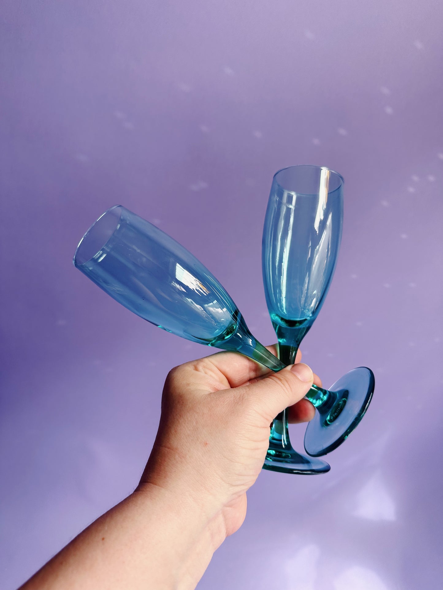 2 Luminarc Teal Green Fluted Champage Glasses Pair Durand France