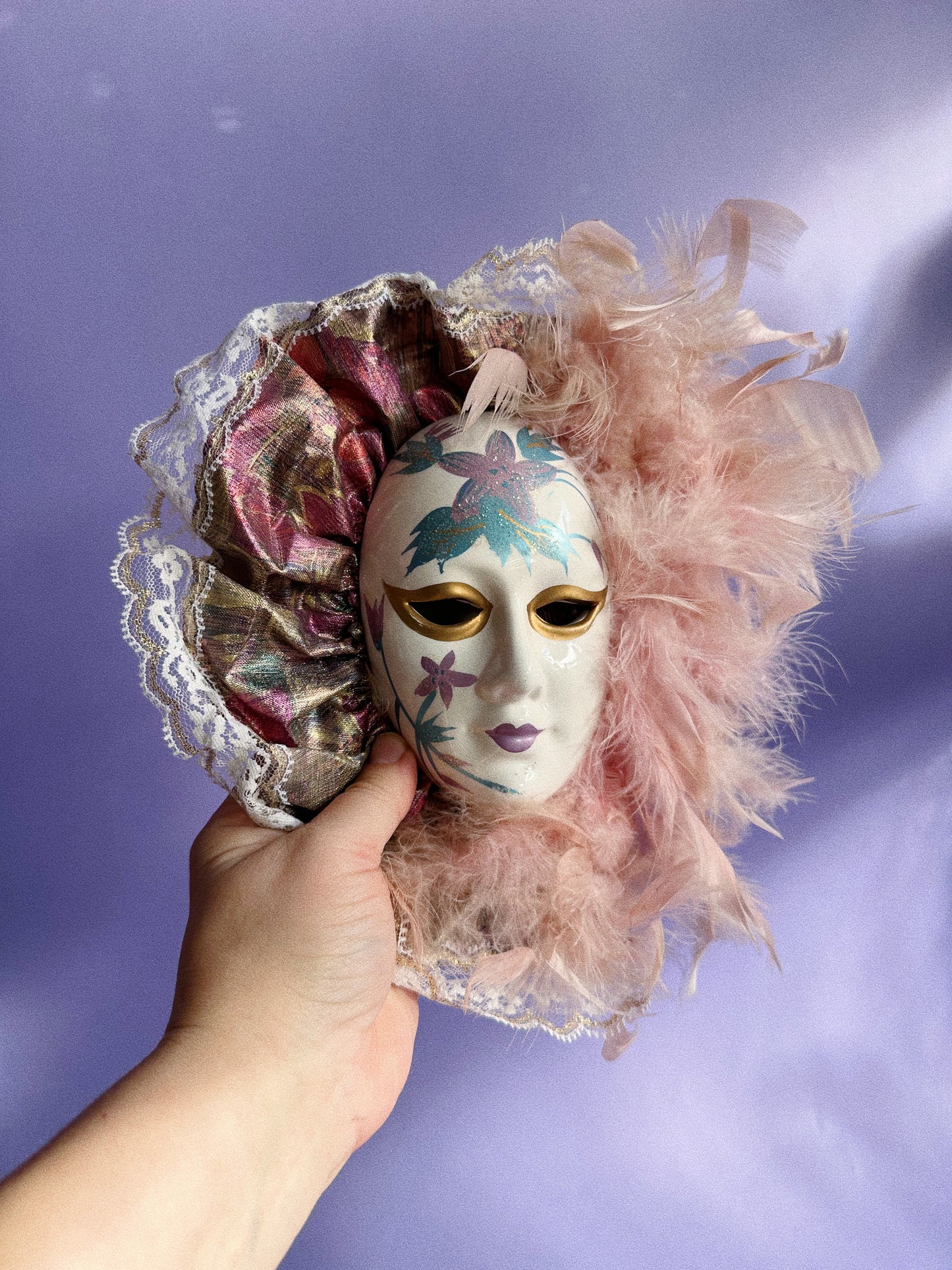 Vintage Venetian Porcelain Ceramic Mask Mardi Gras Painted Wall Hanging