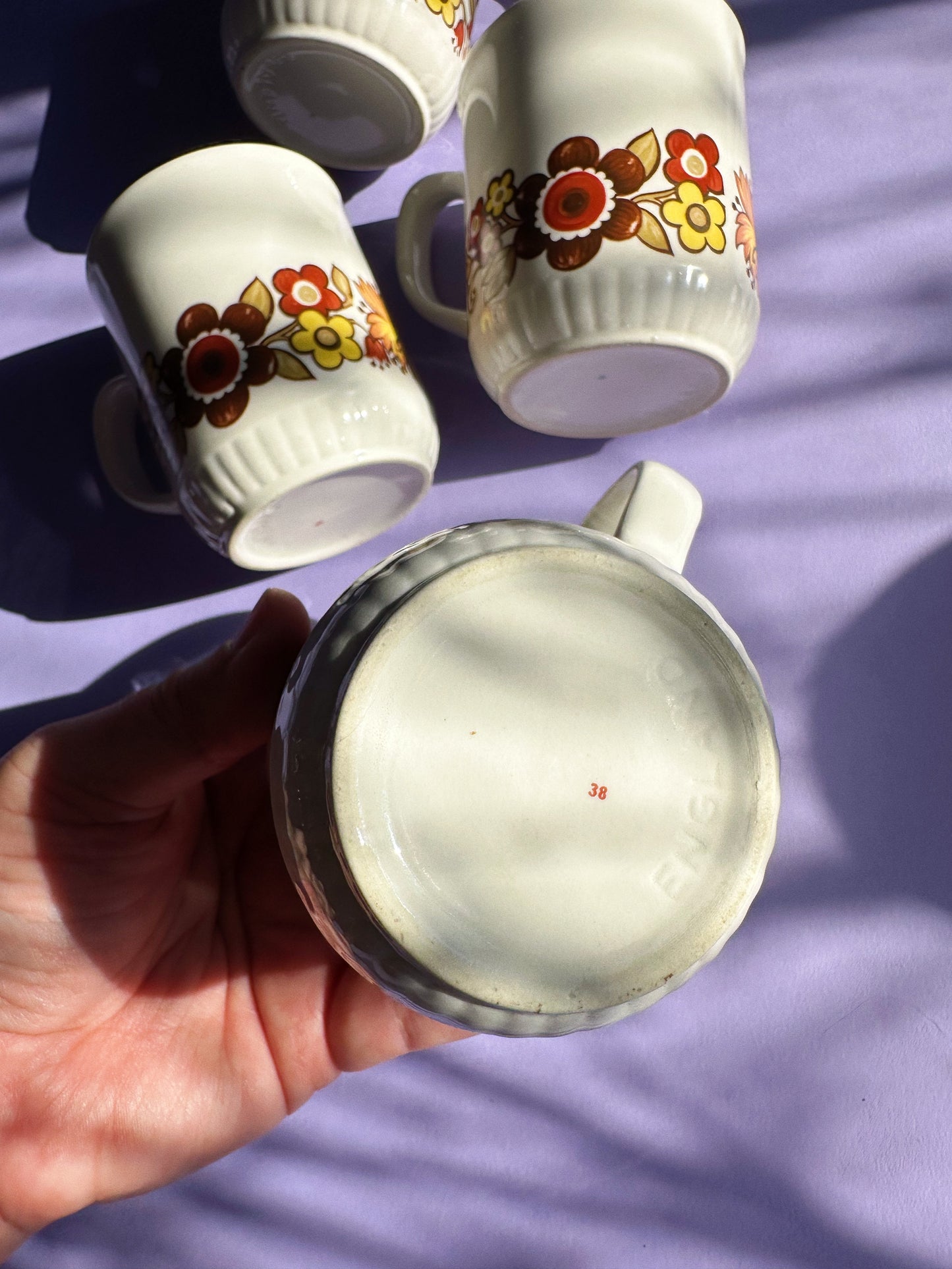 Vintage MYOTT ‘Festival’ Pattern Coffee Mugs, made in England