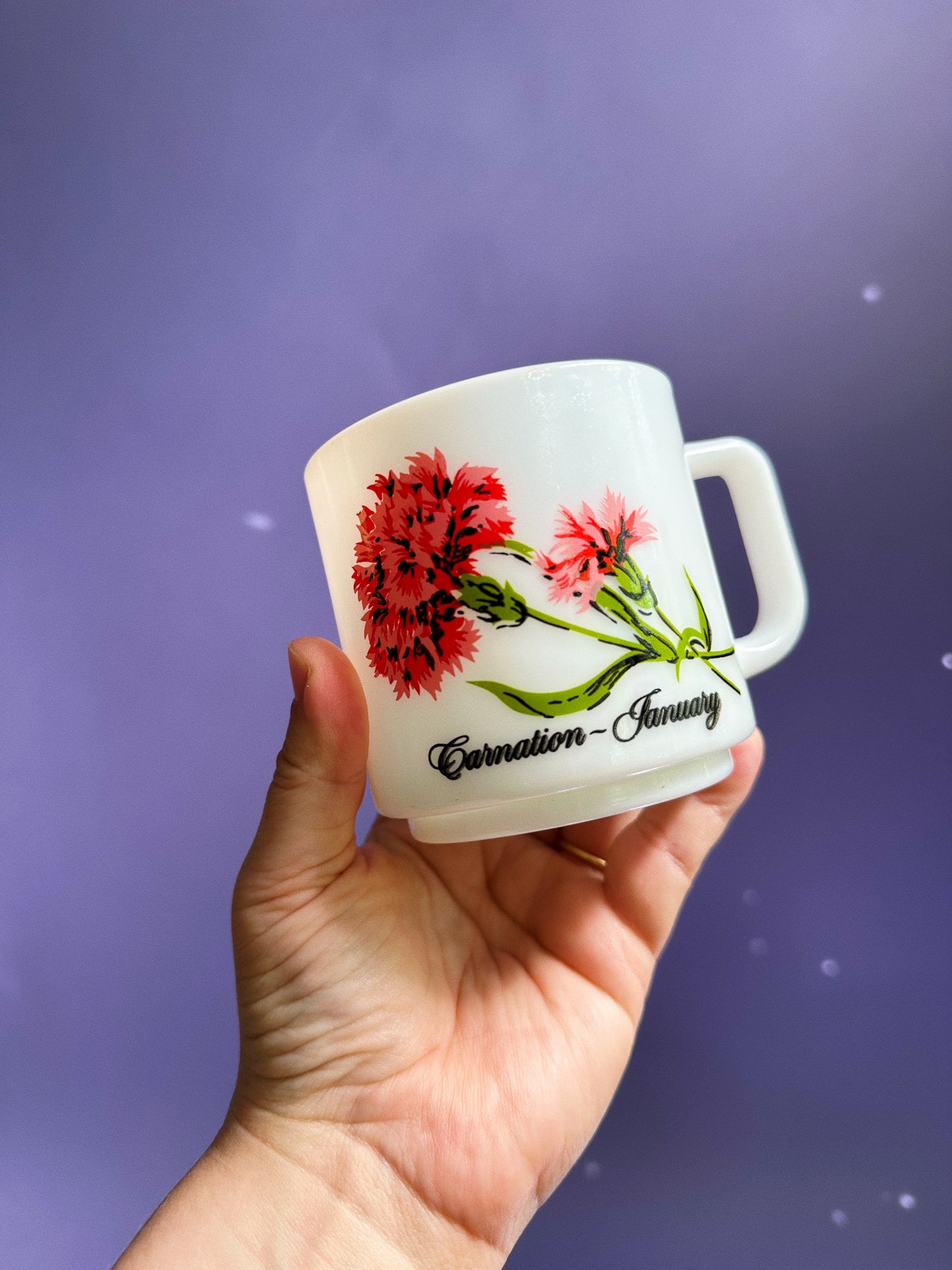 Vintage Brockway Flower of the Month Milk Glass Mug Carnation January