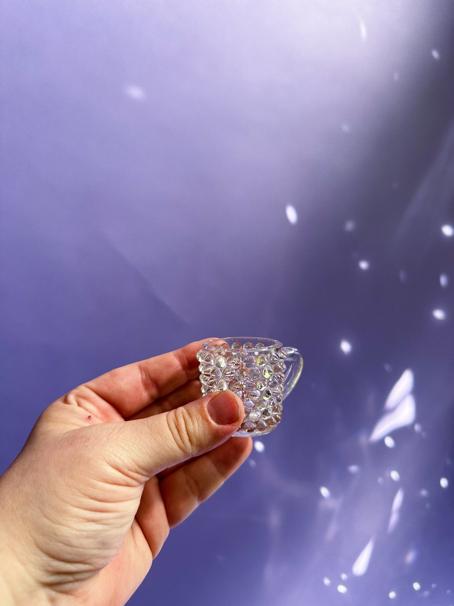 Vintage Mini Glass Hobnail Mug Shot Glass / Match Holder