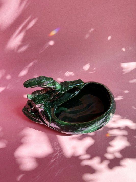 Vintage MCM Green Speckled Impala Pottery / Planter