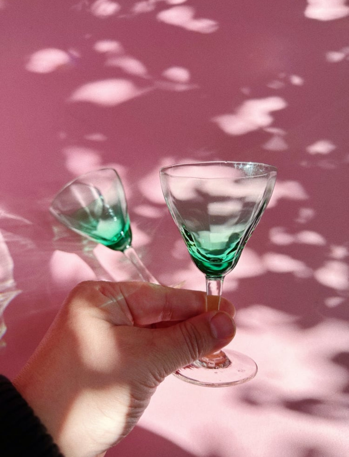 Vintage Green Ombré Glass Liquor / Champagne Glasses