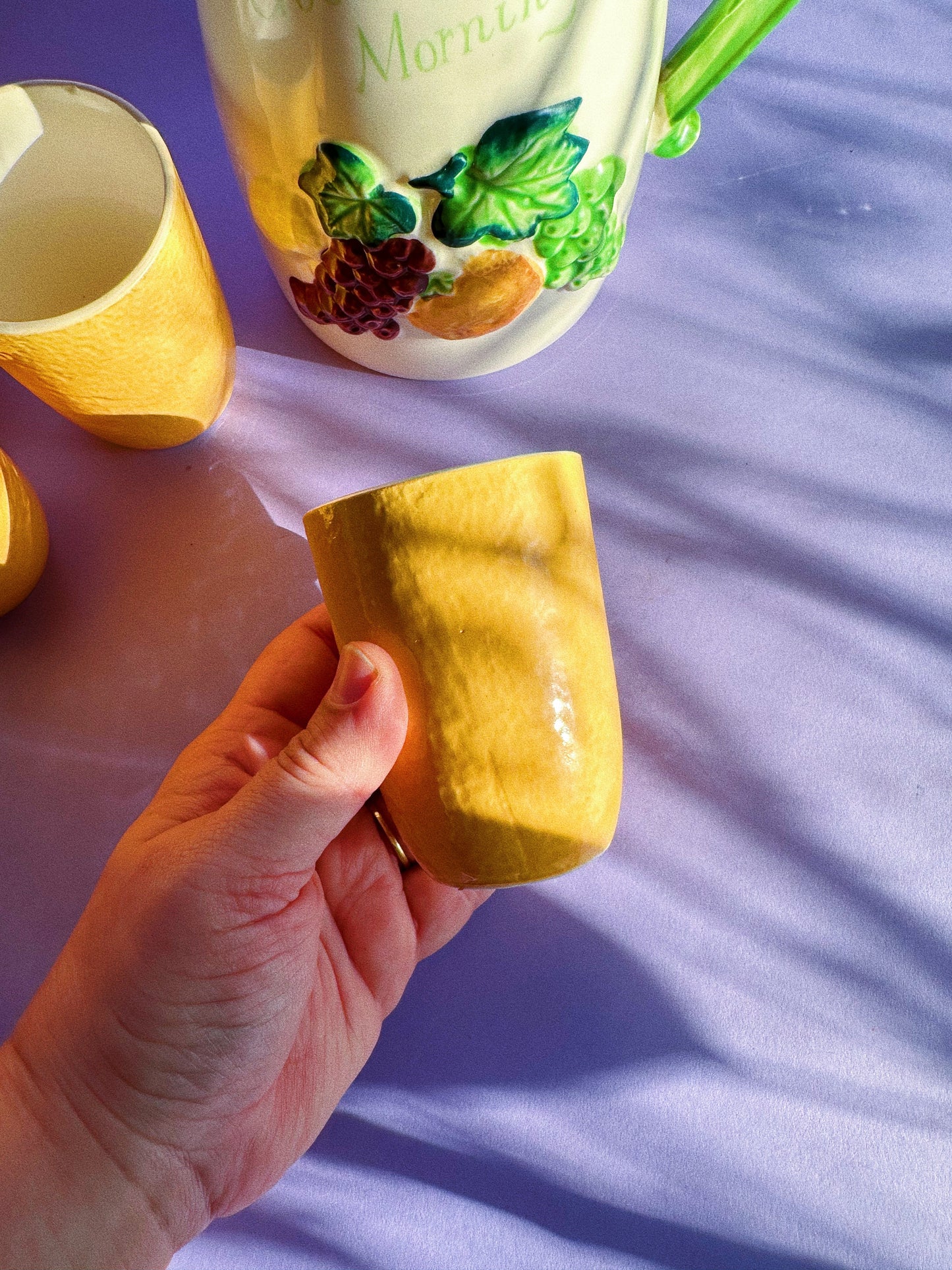 Vintage MCM Ceramic Juice Pitcher, Reamer & Cups - Japan