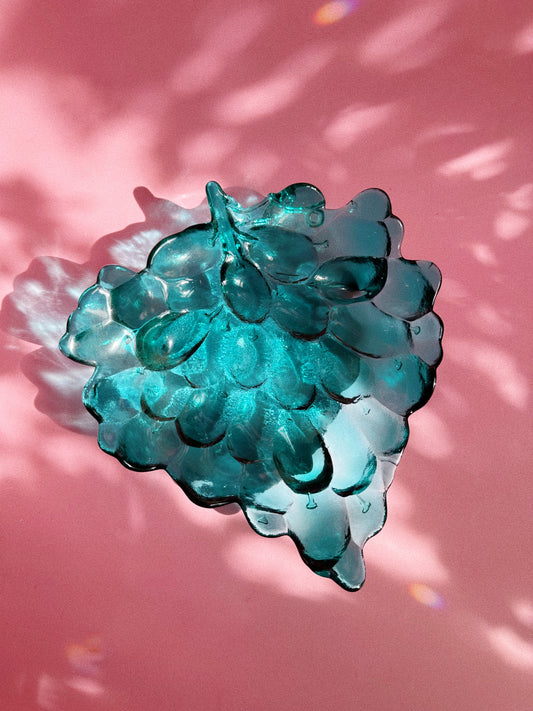 Vintage MCM Teal Glass Grape Platter