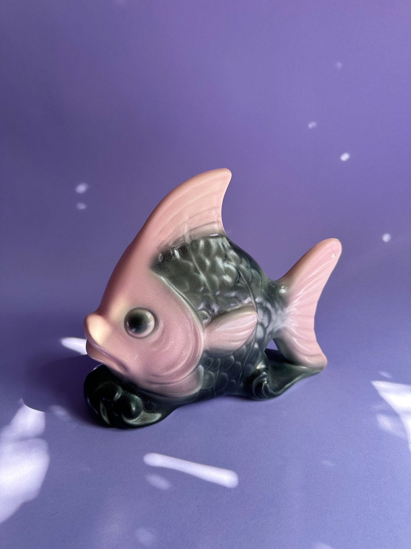 Angel Fish Wall Pocket Planter Black & Pink Vintage MCM Ceramic Pottery