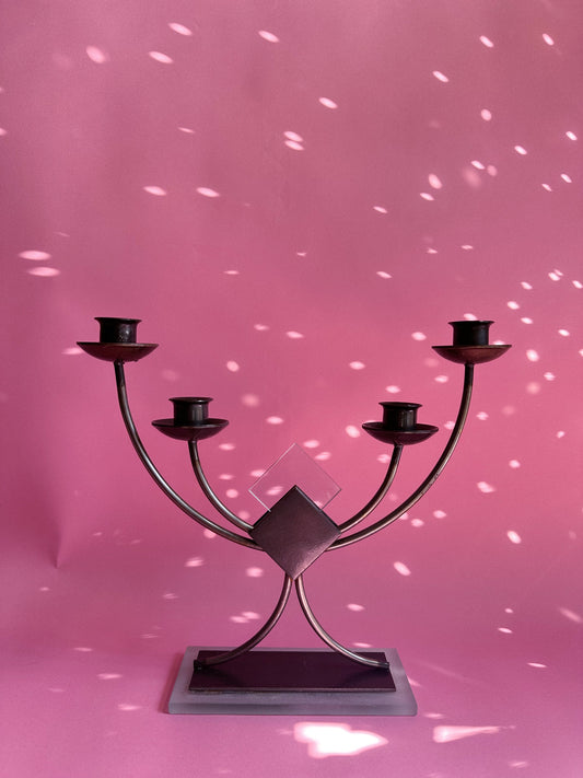 Vintage Cast Iron Post Modern Candelabra