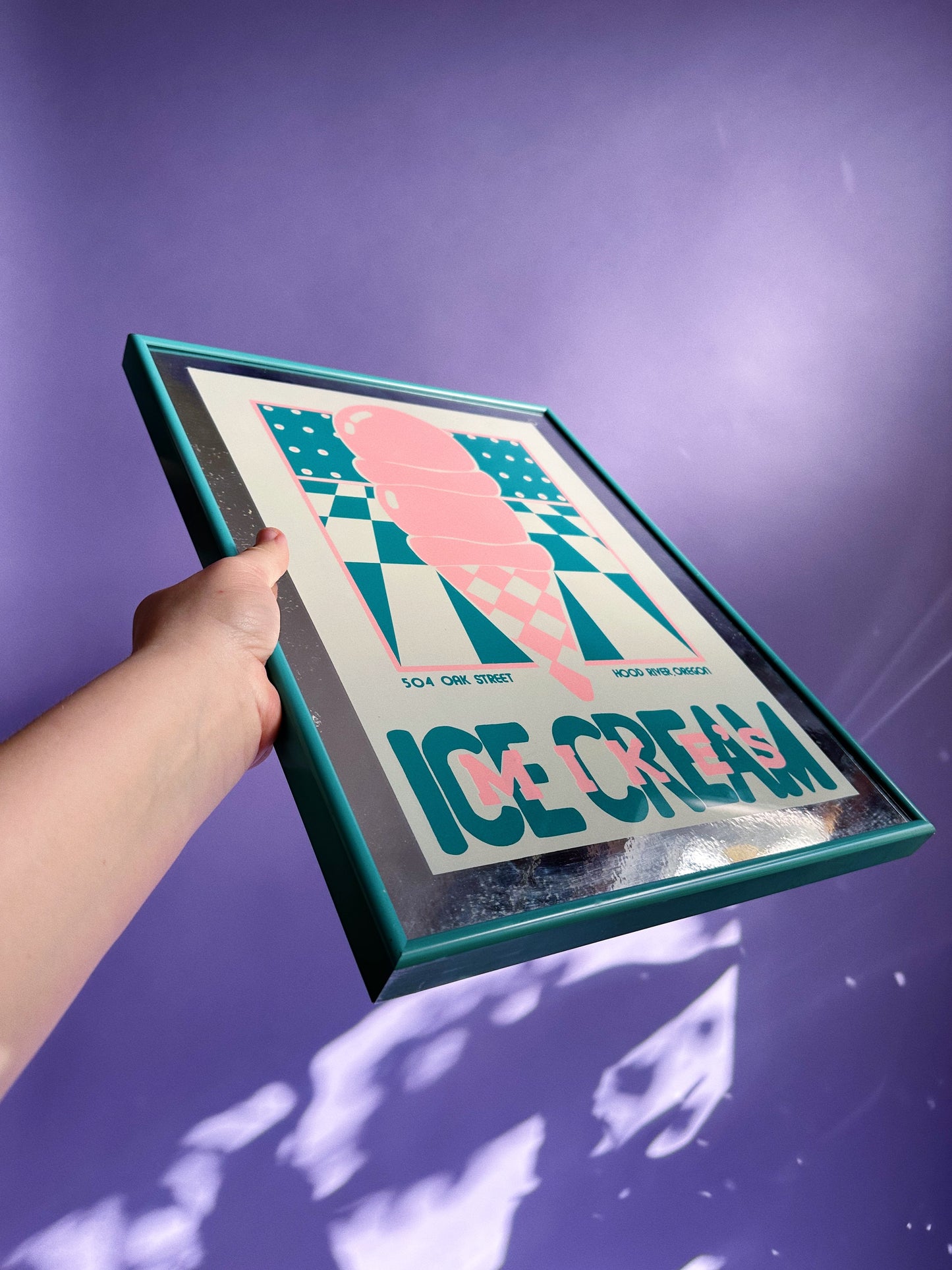 Vintage Framed Post Modern 80s Mike’s Ice Cream Mirror / Print