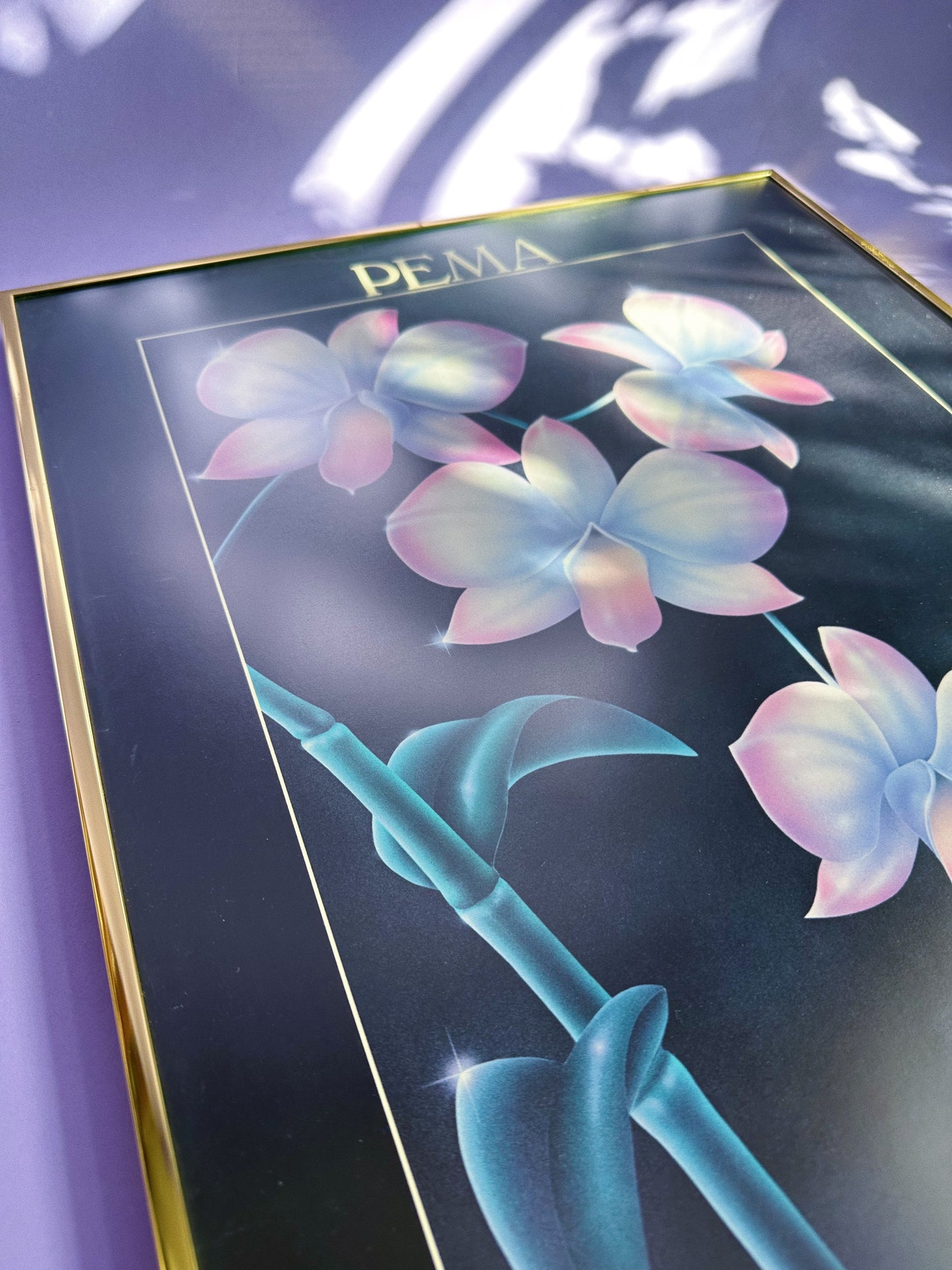 Gorgeous Vintage Brass Framed 80s Flower Print Pema