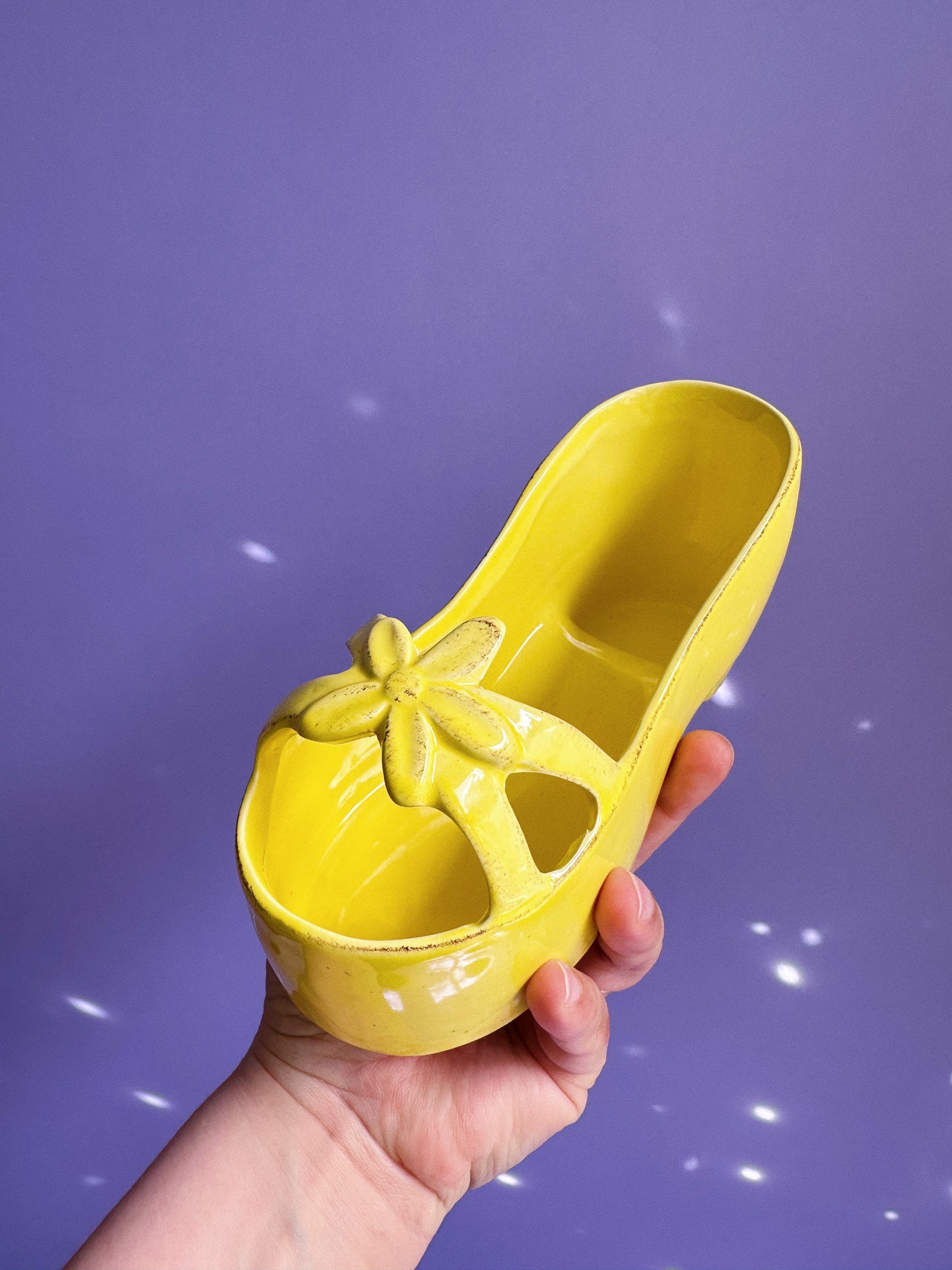 Vintage Ceramic Yellow Shoe Planter / Cache Pot