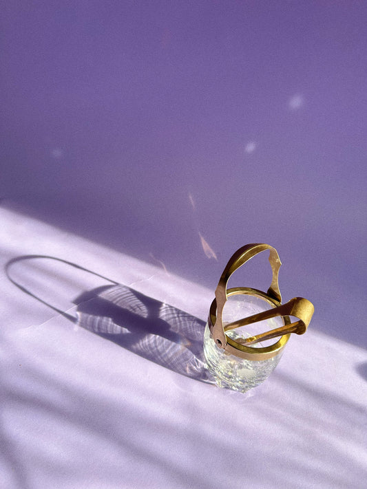 Vintage Etched Personal Sized Crystal Ice Bucket Italy Brass