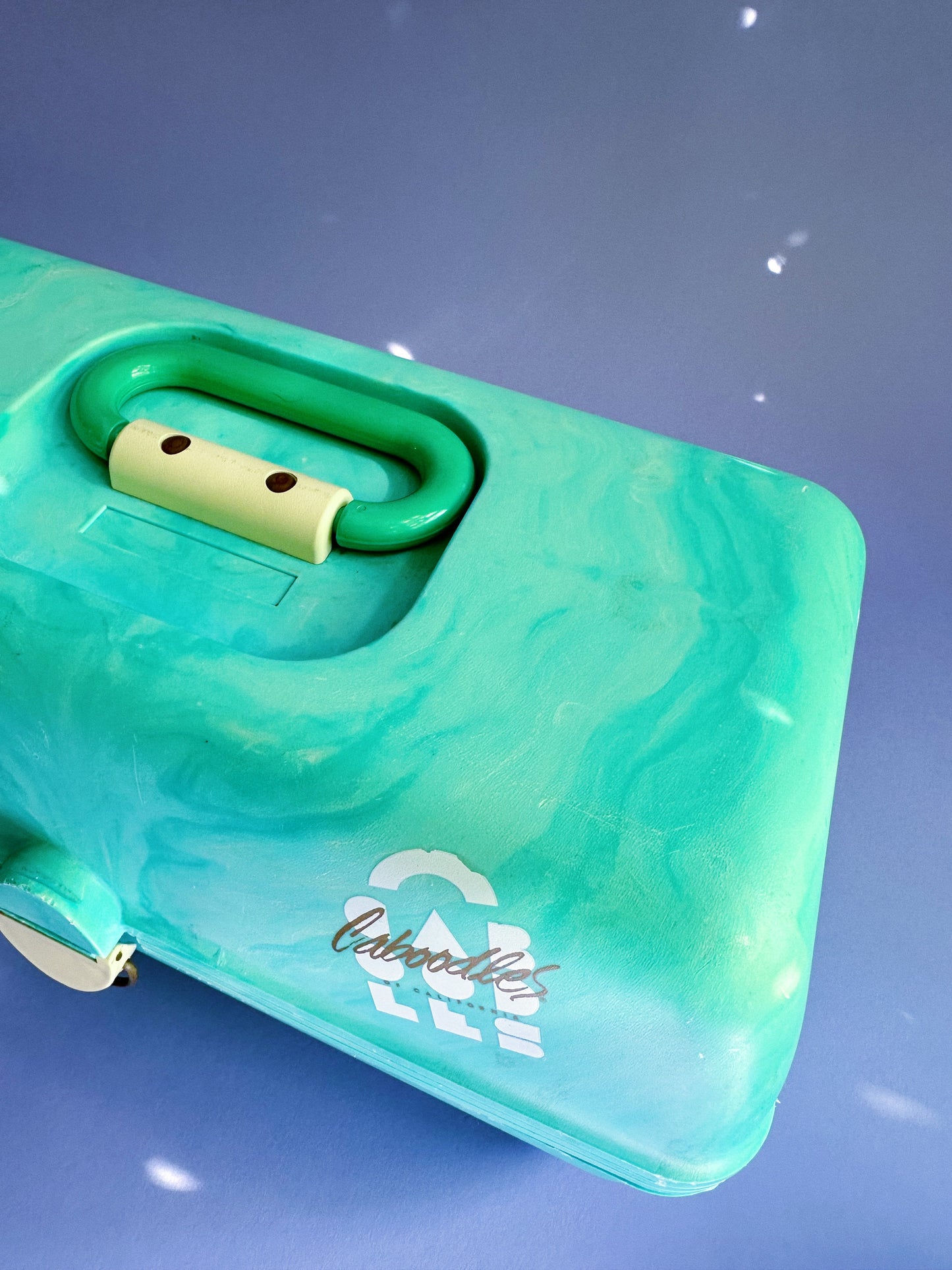 Caboodles of California Vintage Teal Swirl Marble Large 15" 3 Tier Makeup Case