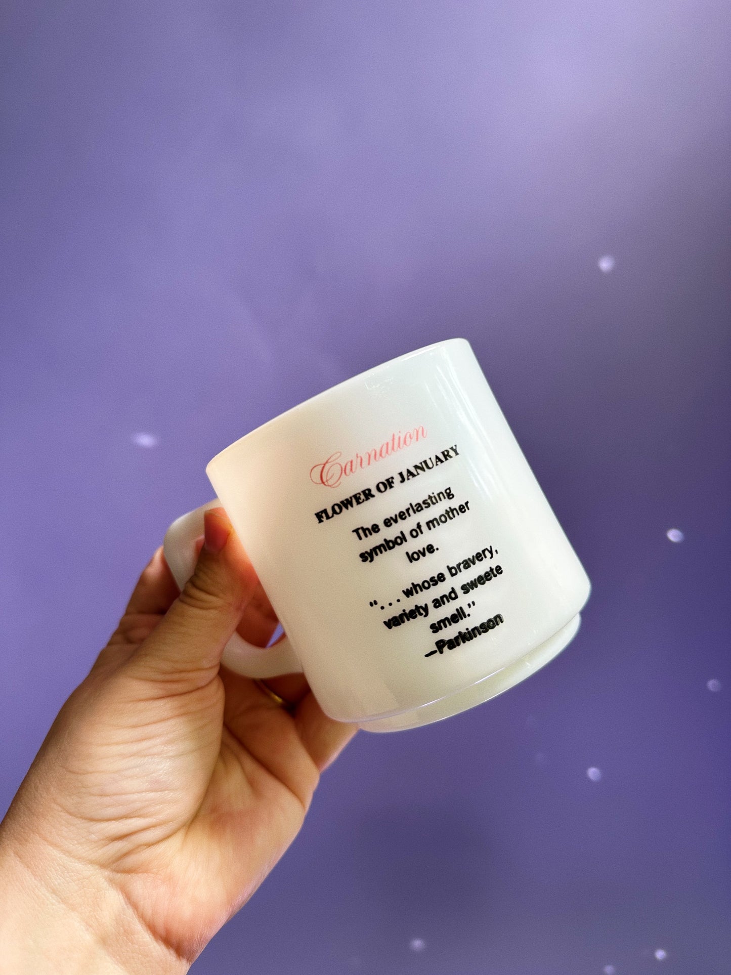 Vintage Brockway Flower of the Month Milk Glass Mug Carnation January