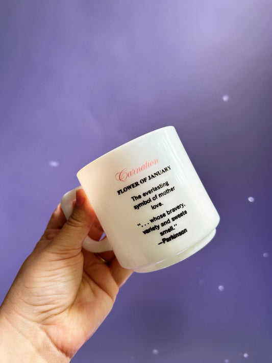 Vintage Brockway Flower of the Month Milk Glass Mug Carnation January