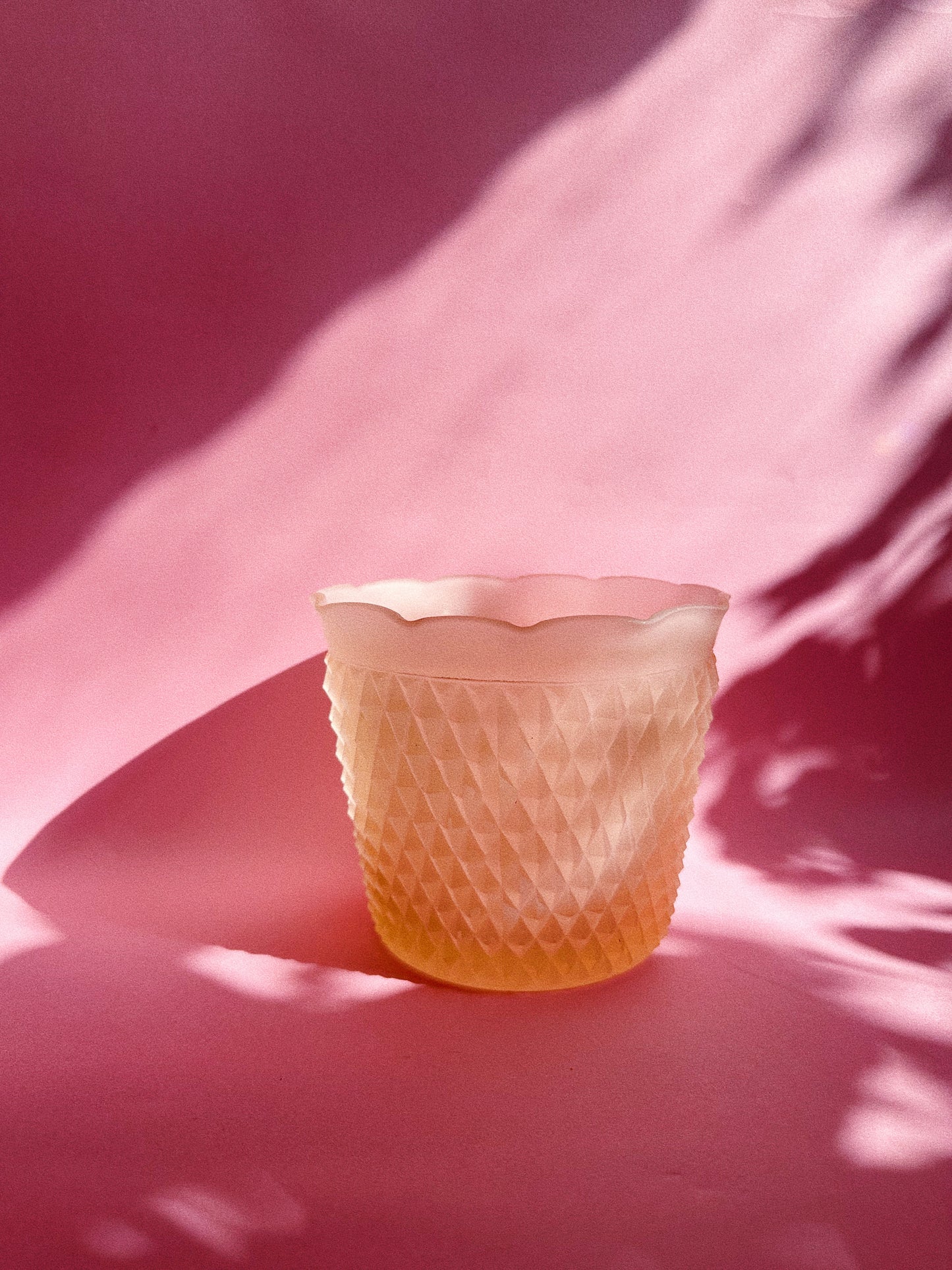 Vintage Heavy Indiana Glass Frosted Pink Diamond Point Planter / Cache Pot