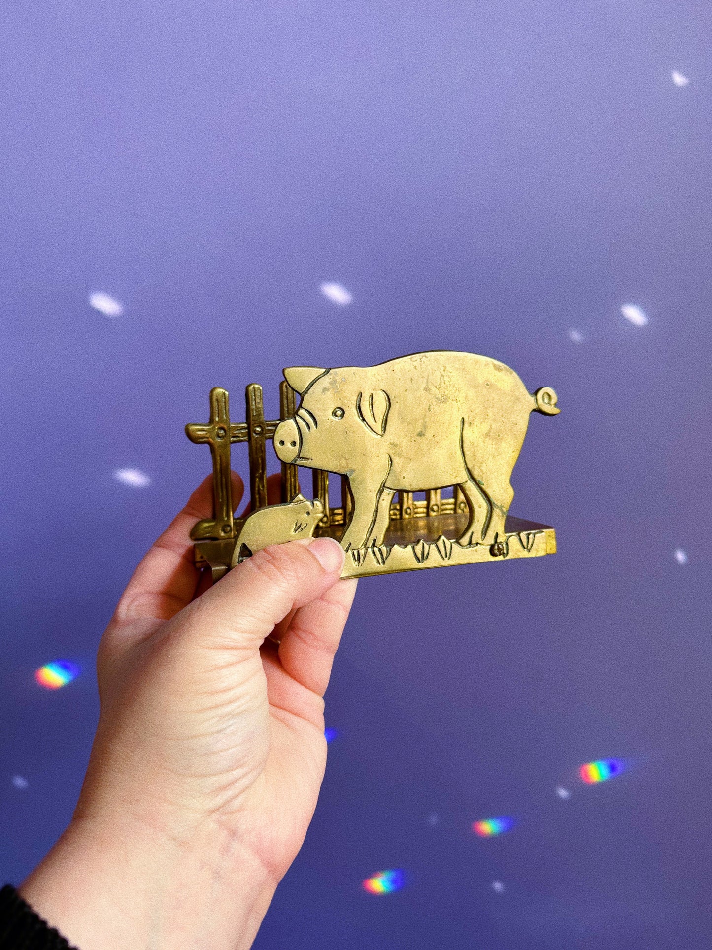 Vintage Brass Pig Letter / Napkin Holder