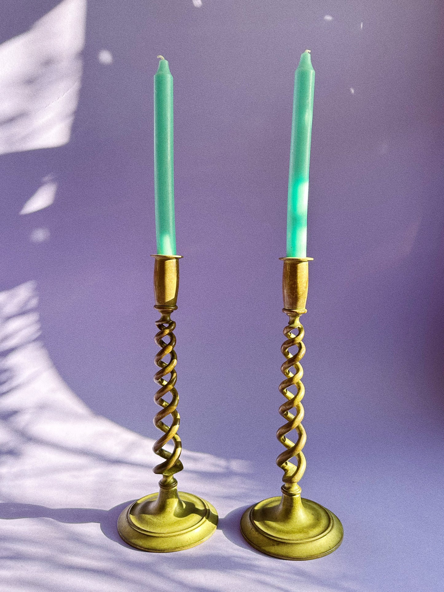 Pair of Vintage Antique Brass Barley Spiral Twist Statement Candlesticks 12.25”