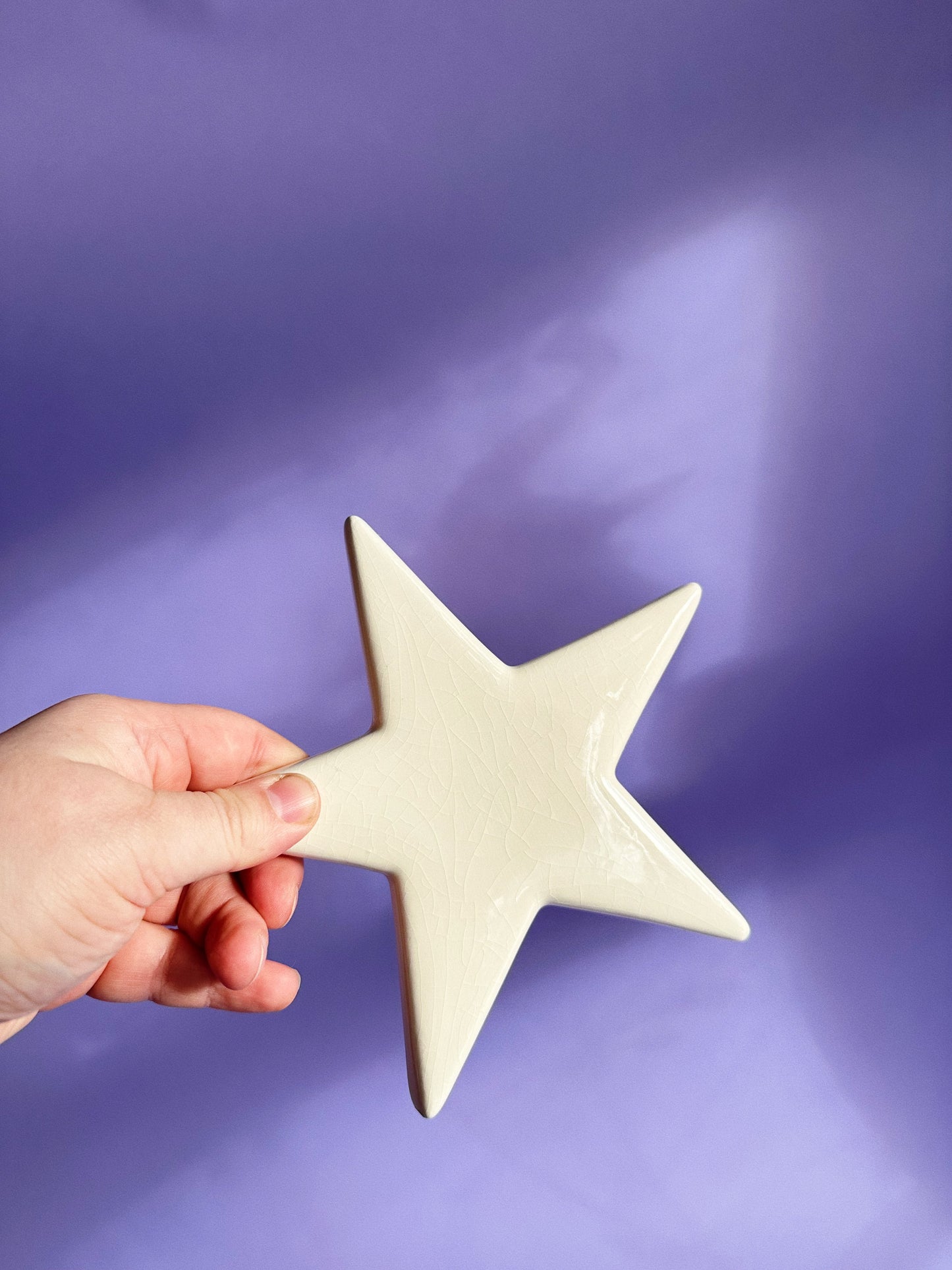 Vintage Glazed White Cresent Moon with Face & Star Ceramic Wall Hangings