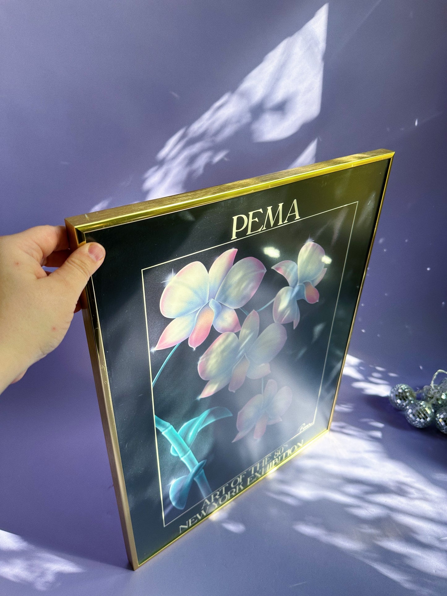 Gorgeous Vintage Brass Framed 80s Flower Print Pema