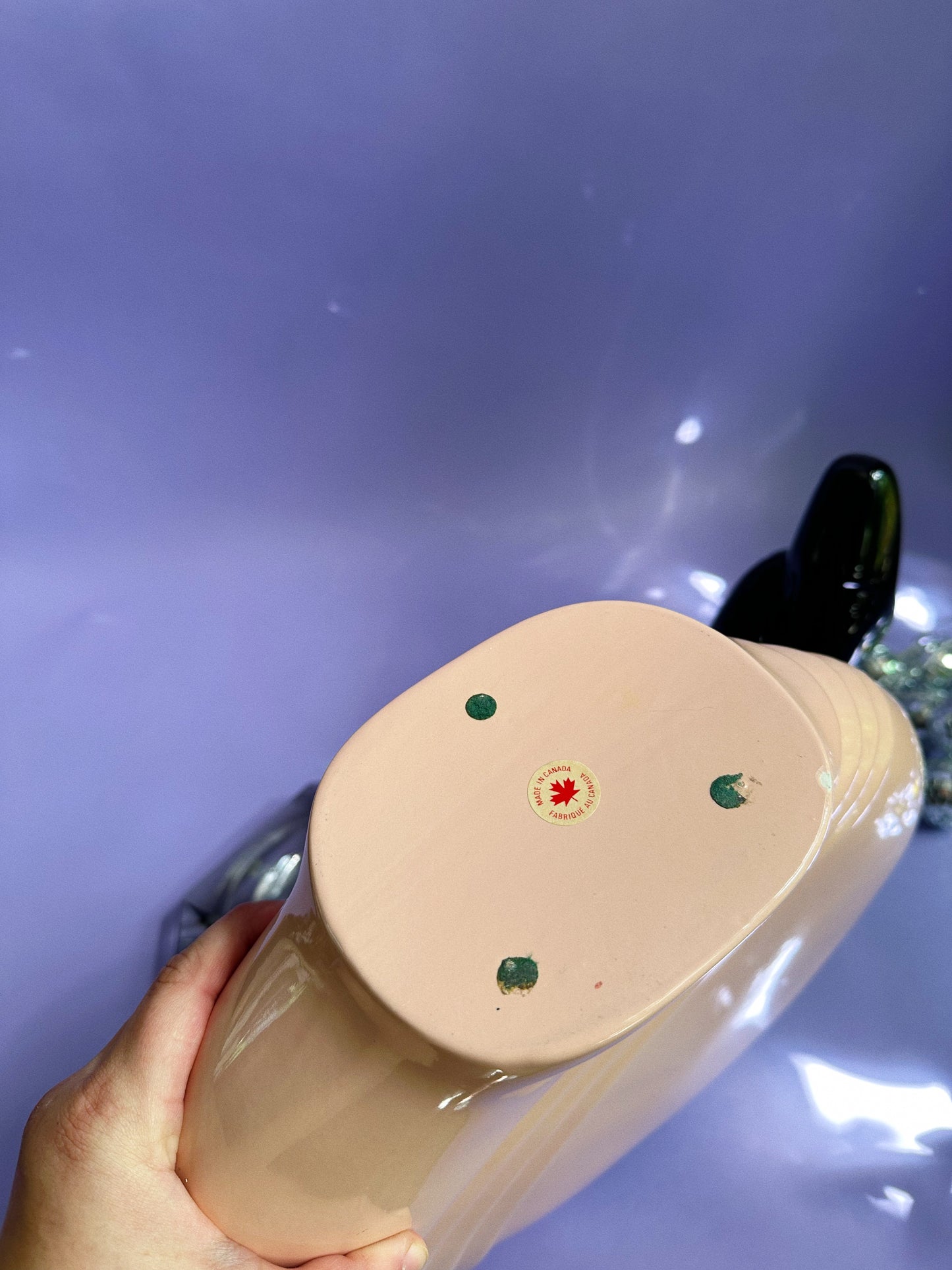 Large Pink Vintage 80's Art Deco Abstract Wave Ceramic Vase