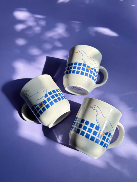 3 Vintage Blue Goose Geese Duck Mug Set Mount Clemens Y2K