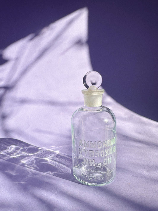 Antique Wheaton Embossed Glass Bottle with Stopper, Ammonium Hydroxide, Glass Apothecary Bottle