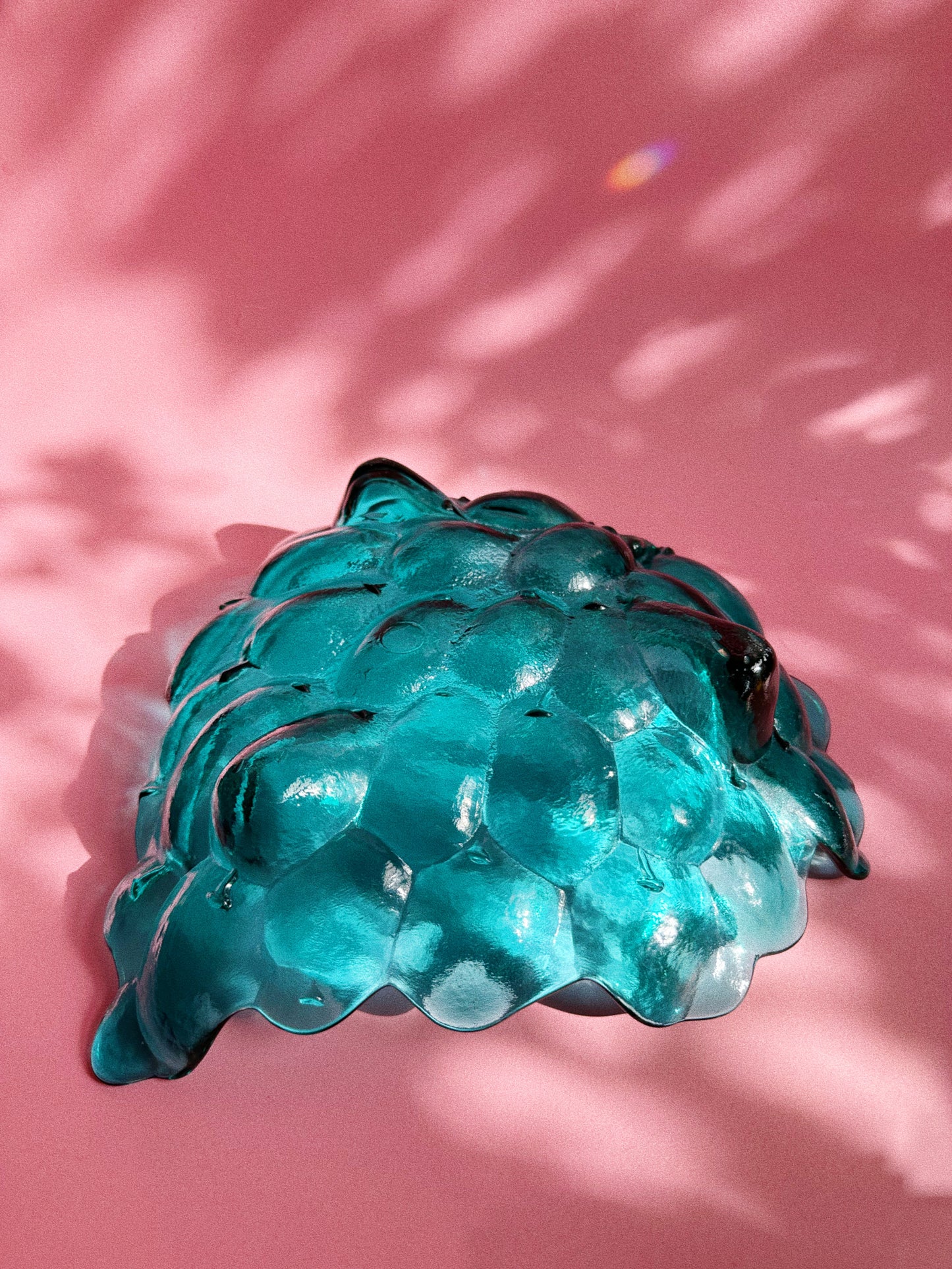 Vintage MCM Teal Glass Grape Platter