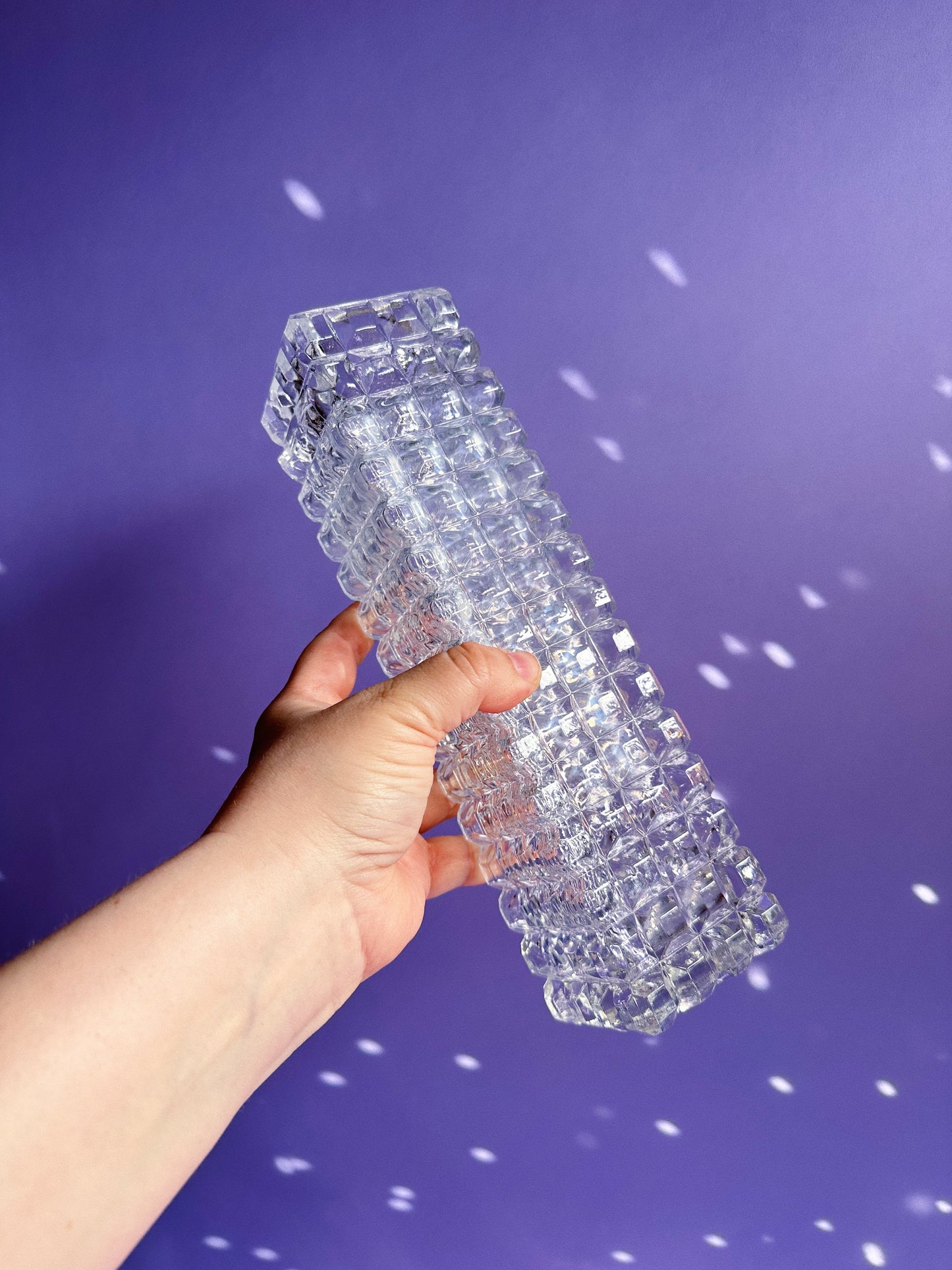 Vintage Geometric Crystal Tall Thin Heavy Vase