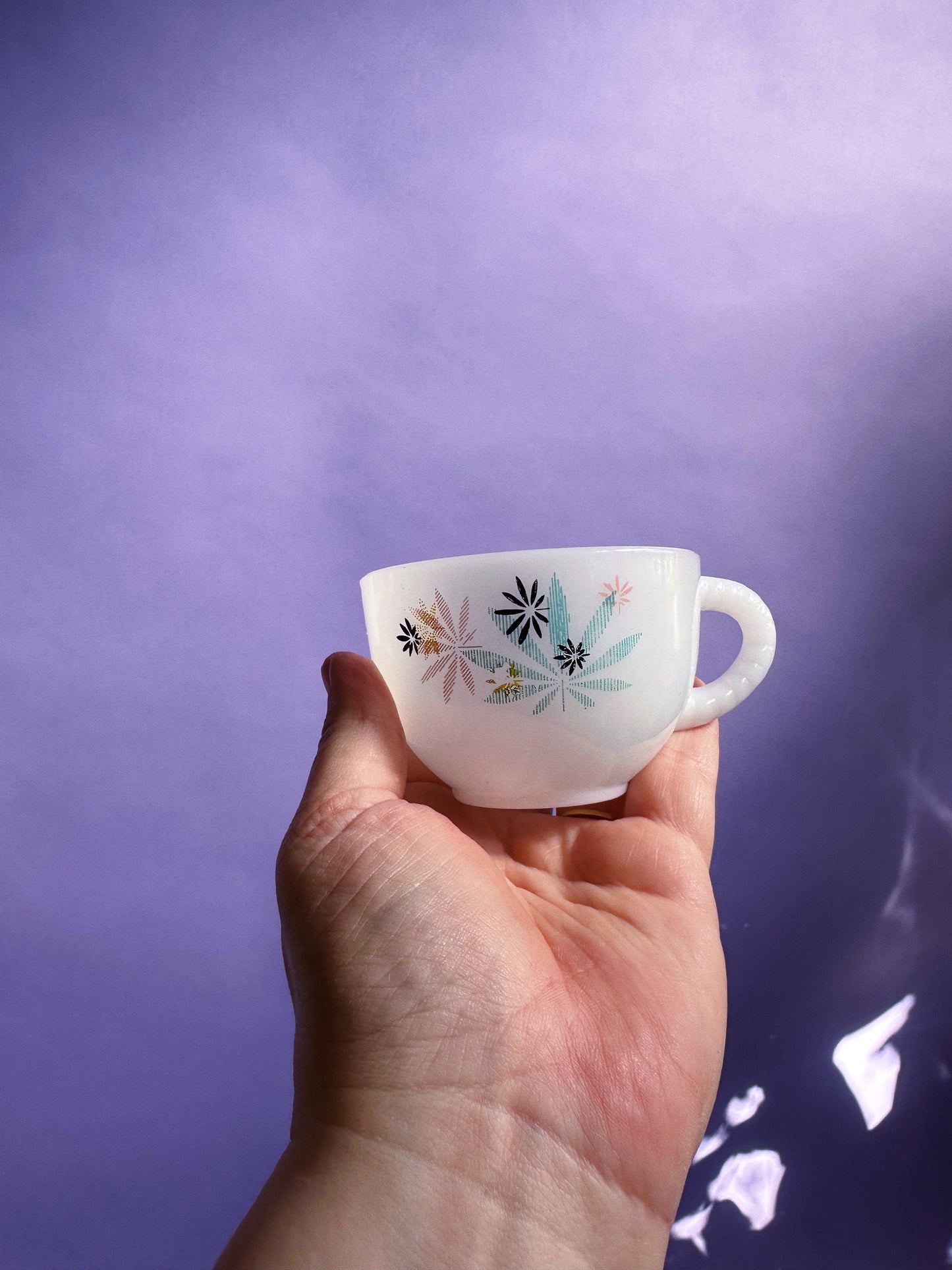 Rare Federal Atomic Flower Milk Glass Patio Snack Set Vintage Mid-Century Modern