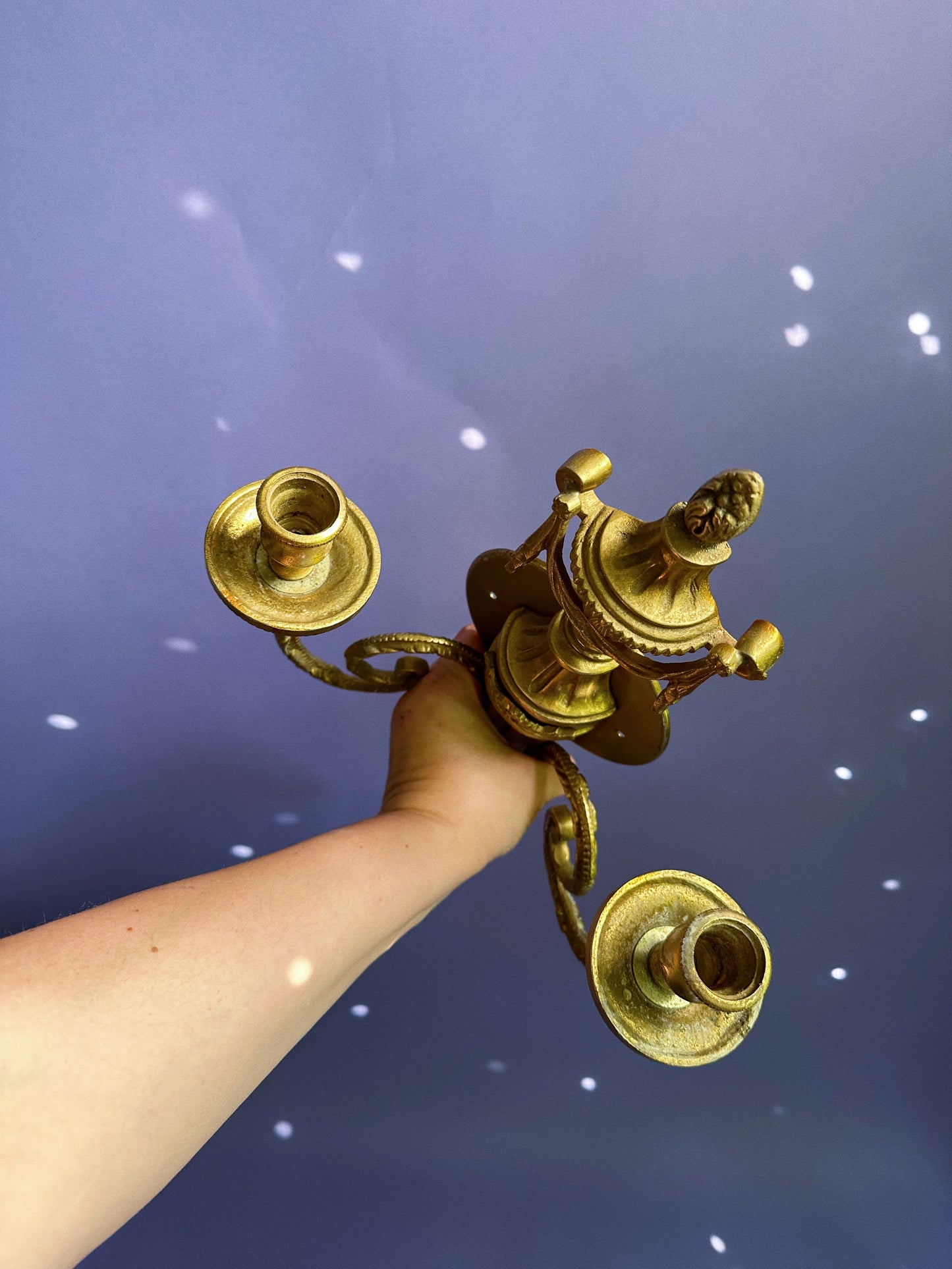 Vintage Antique Solid Brass Double Arm Wall Candle Sconce Candelabra Very Heavy