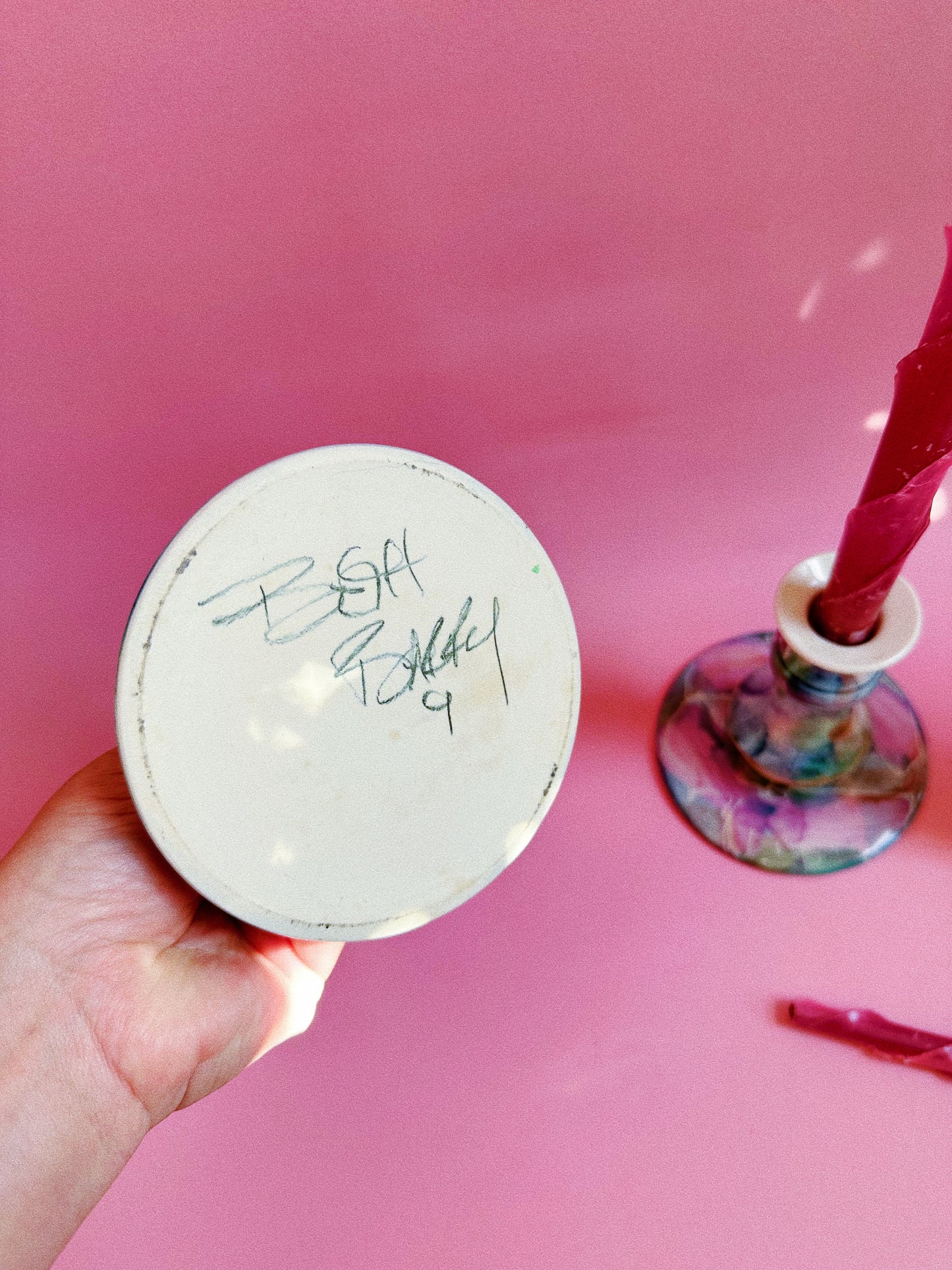 Vintage Ceramic Watercolour Glazed Candlesticks