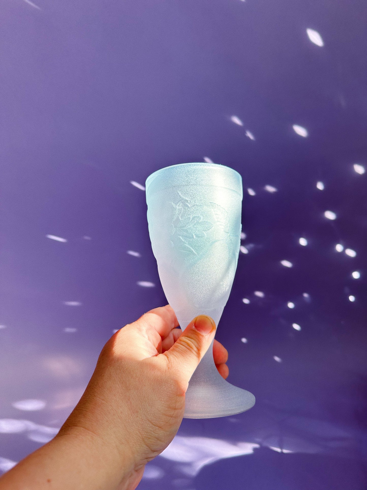 Luminarc Sundae Glasses Frosted Vintage Set (3) Cups Embossed Fruit Blue Purple