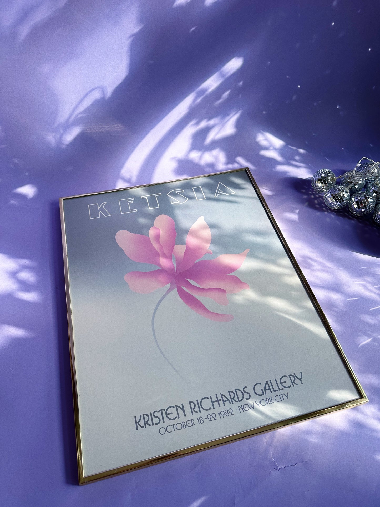 Gorgeous Vintage Brass Framed 80s Flower Print Ketsia