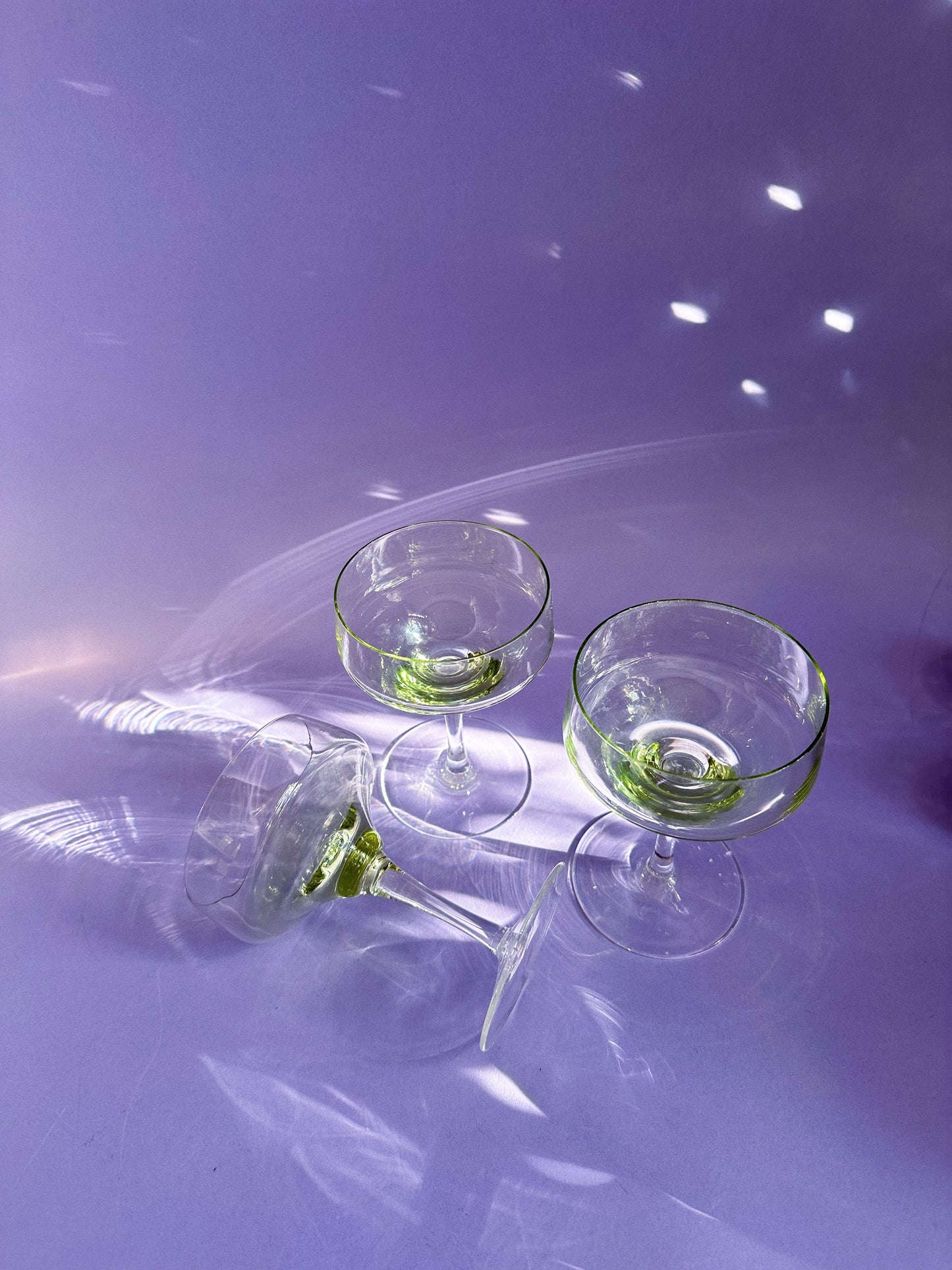 Set of 3 SASAKI Harmony Green Champagnes Coupes, MCM