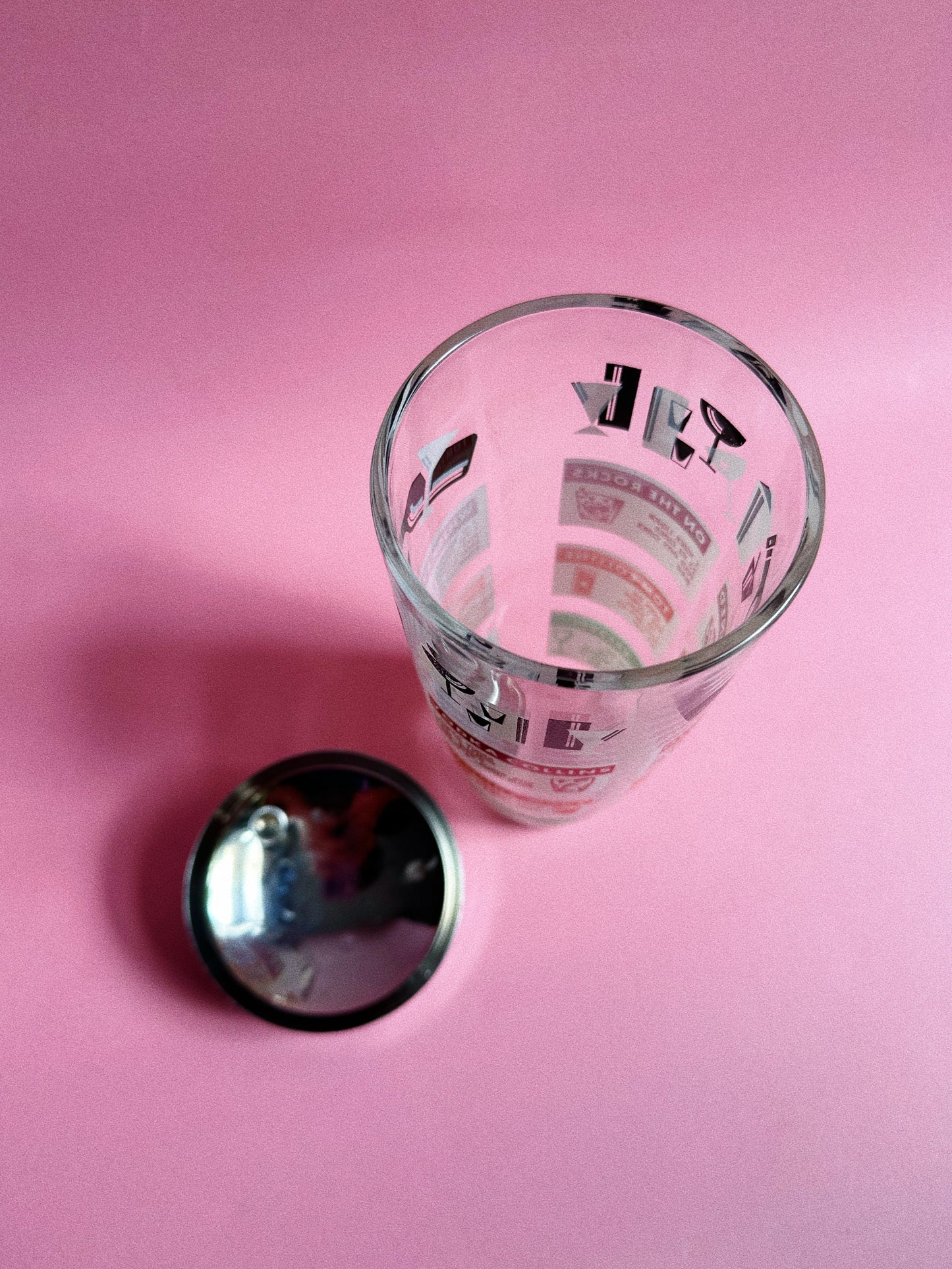 Vintage MCM Cocktail / Mocktail Mixer / Shaker with Printed Drink Recipes