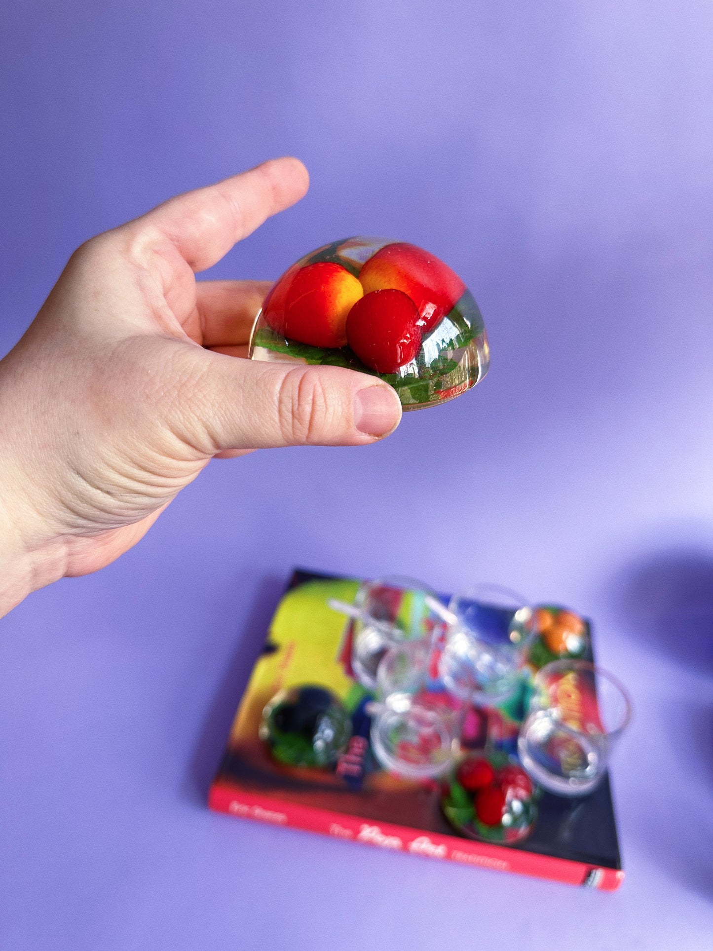 Vintage Set of 4 Lucite & Acrylic Jam Jars w/ 3 Spoons, Oranges and Berries