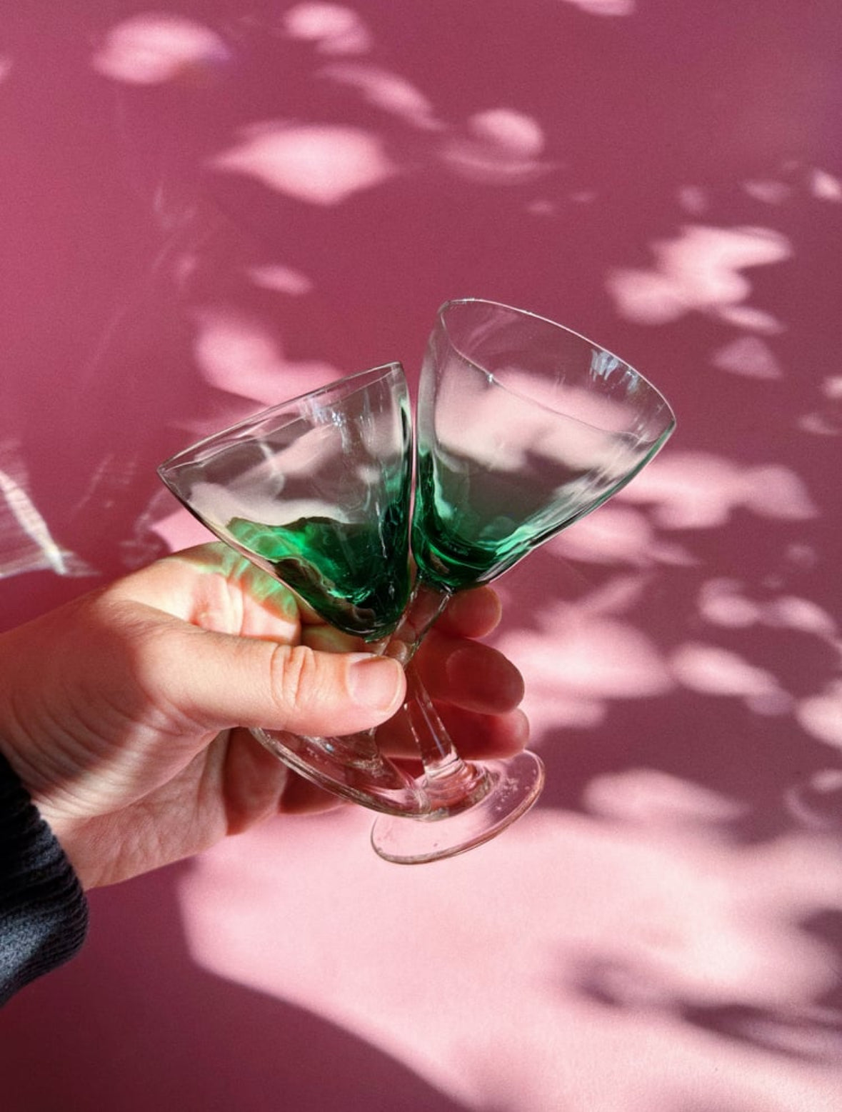 Vintage Green Ombré Glass Liquor / Champagne Glasses