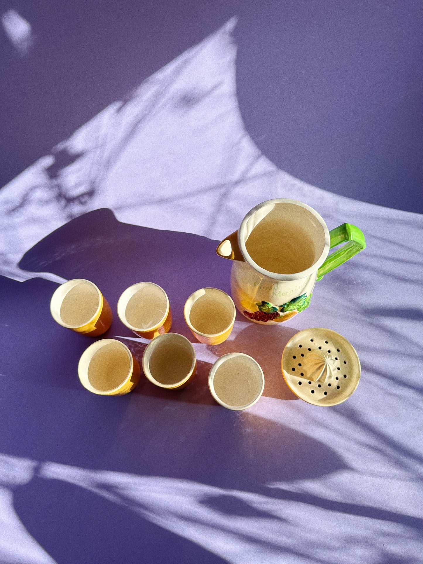 Vintage MCM Ceramic Juice Pitcher, Reamer & Cups - Japan