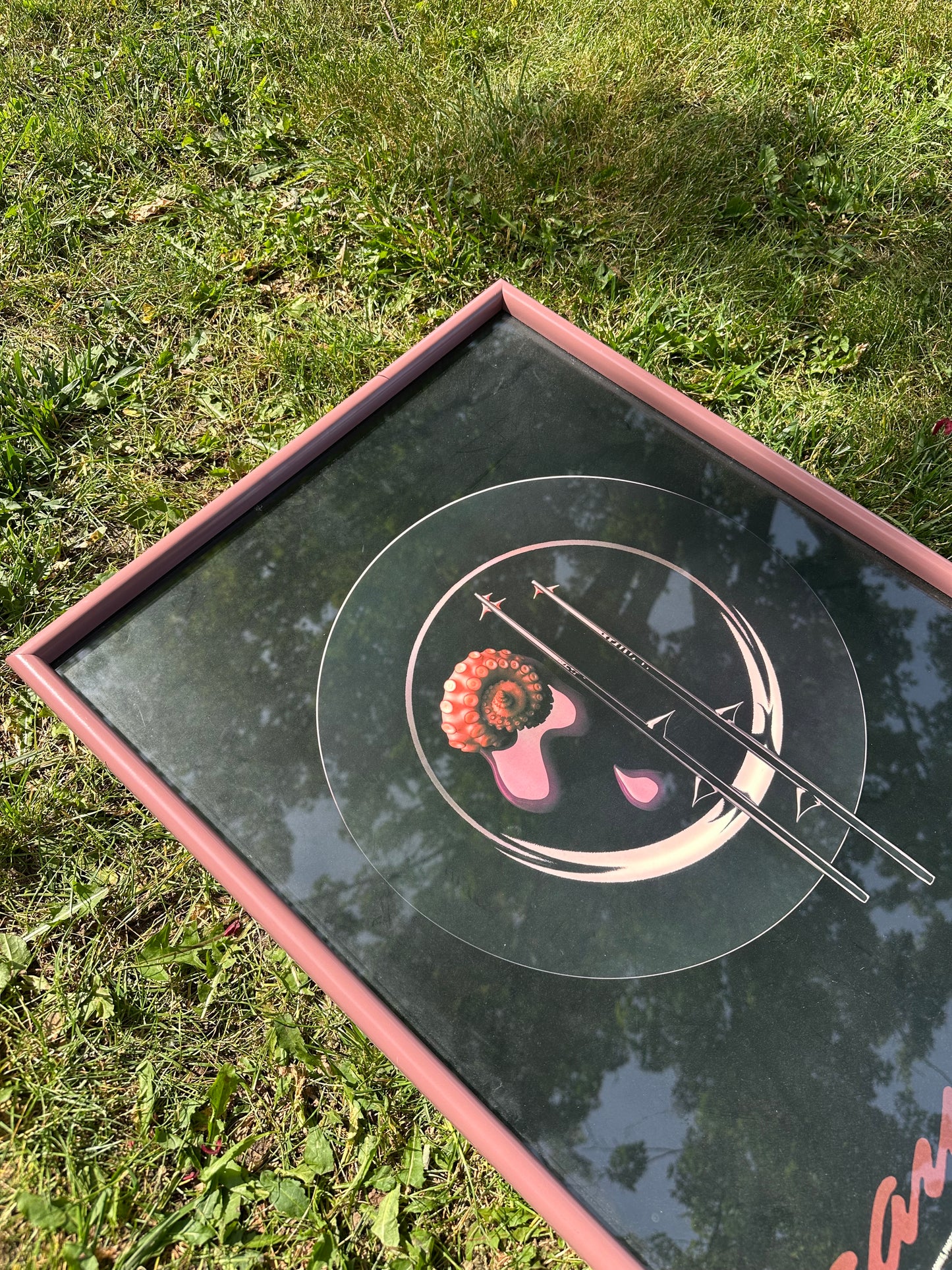 Vintage Post Modern Dusty Rose Framed Aaron Jones Food Squid Art Print