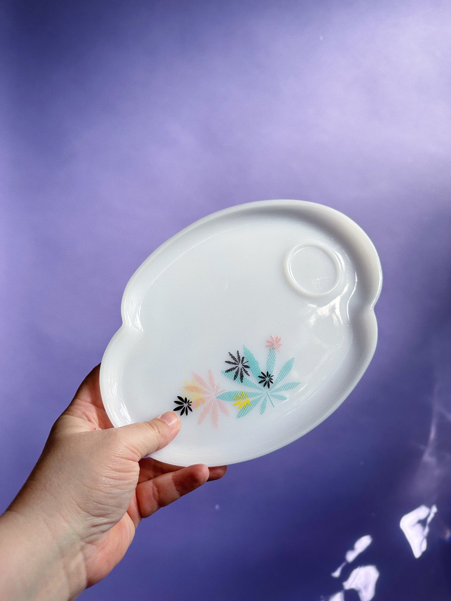 Rare Federal Atomic Flower Milk Glass Patio Snack Set Vintage Mid-Century Modern