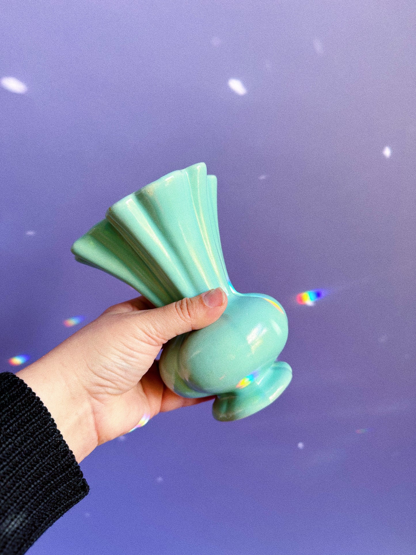 Vintage Seafoam Ruffle Vase Pottery