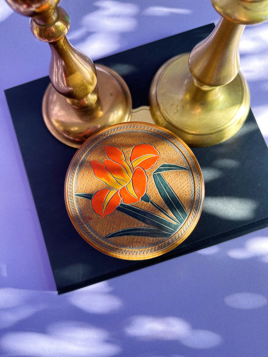 Vintage Wood Tulip Ashtray Set Lidded Box