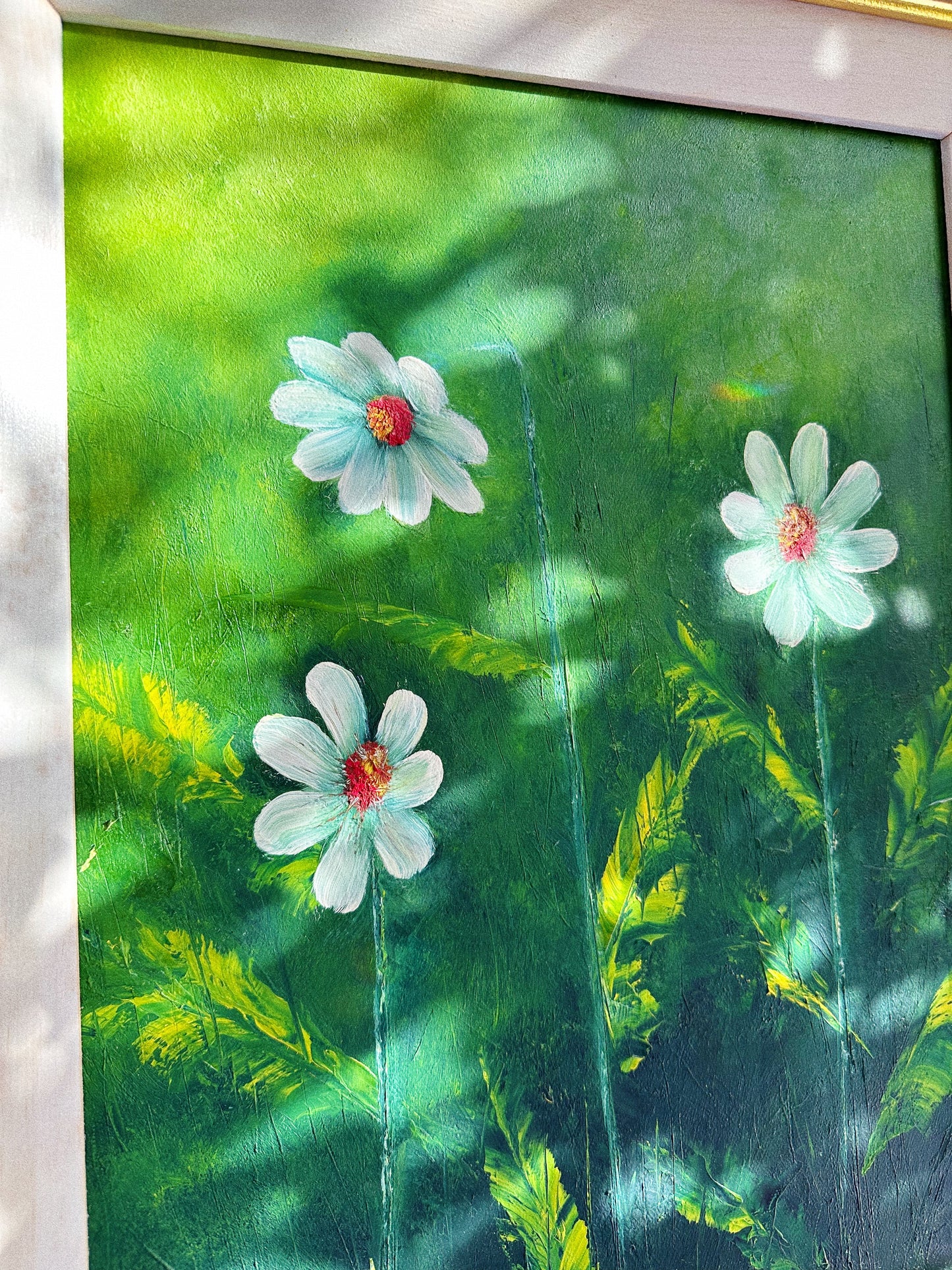 Vintage 1980s Framed Daisies Oil Painting