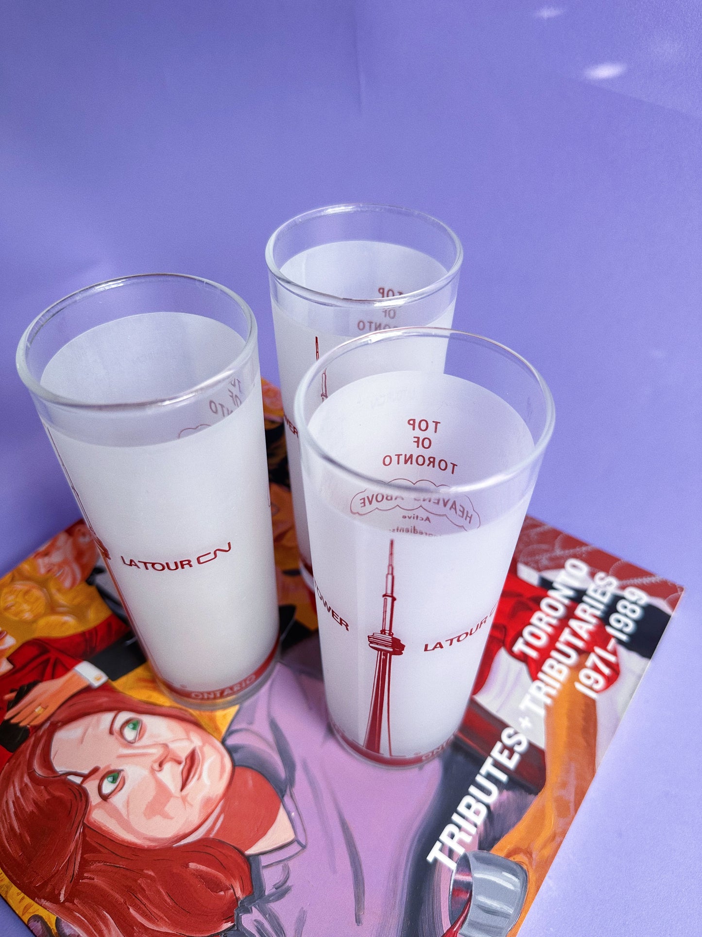 3 CN Tower Top Of Toronto High Ball Glasses Features "Heavens Above" Recipe