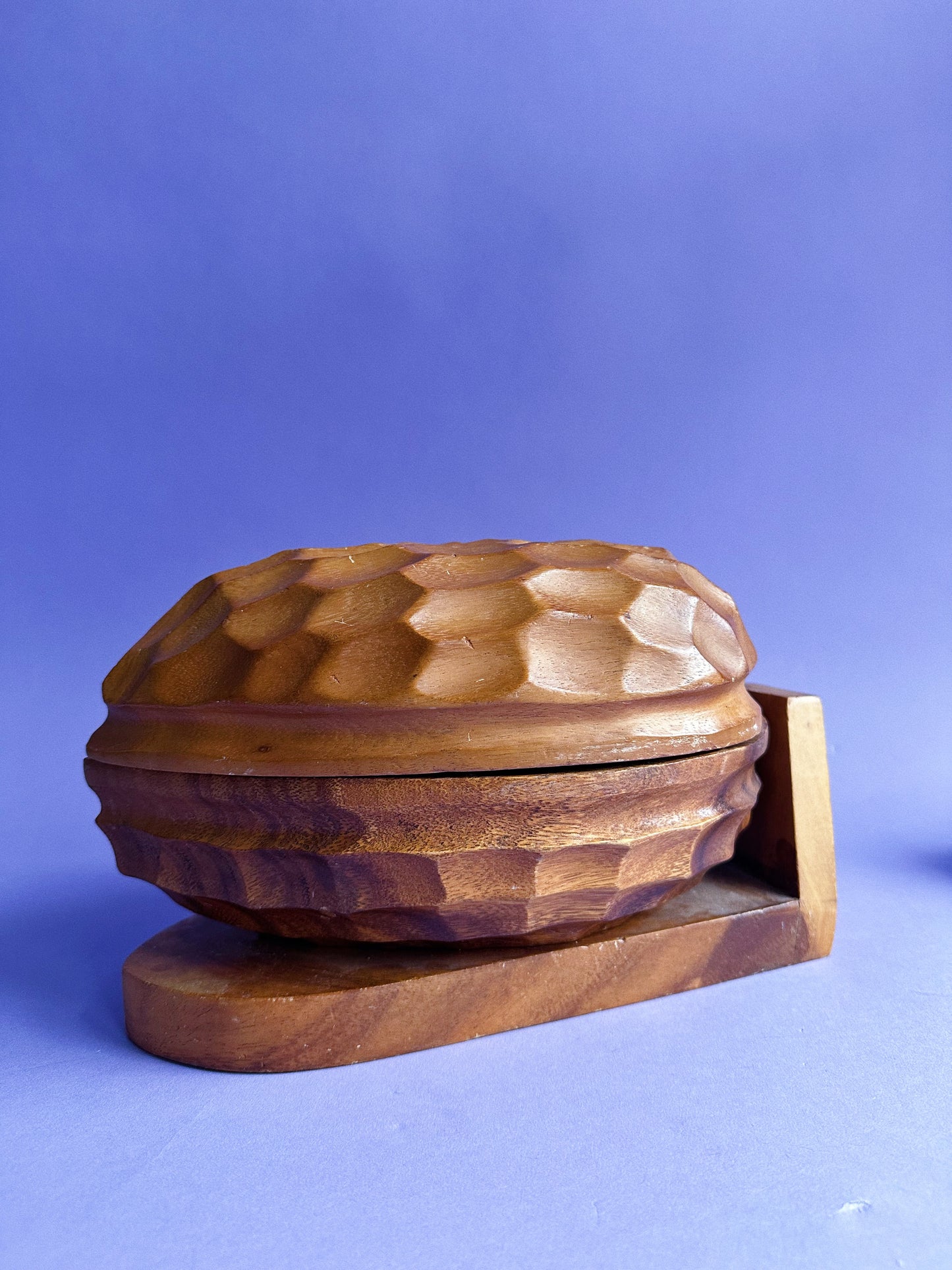 Vintage Carved Walnut Nut Cracker Bowl Set With Tools Mid Century 9½" X 6"