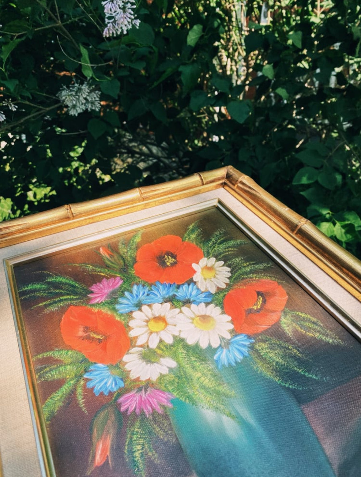 Vintage 1980s Flower Bouquet in Vase Oil Painting