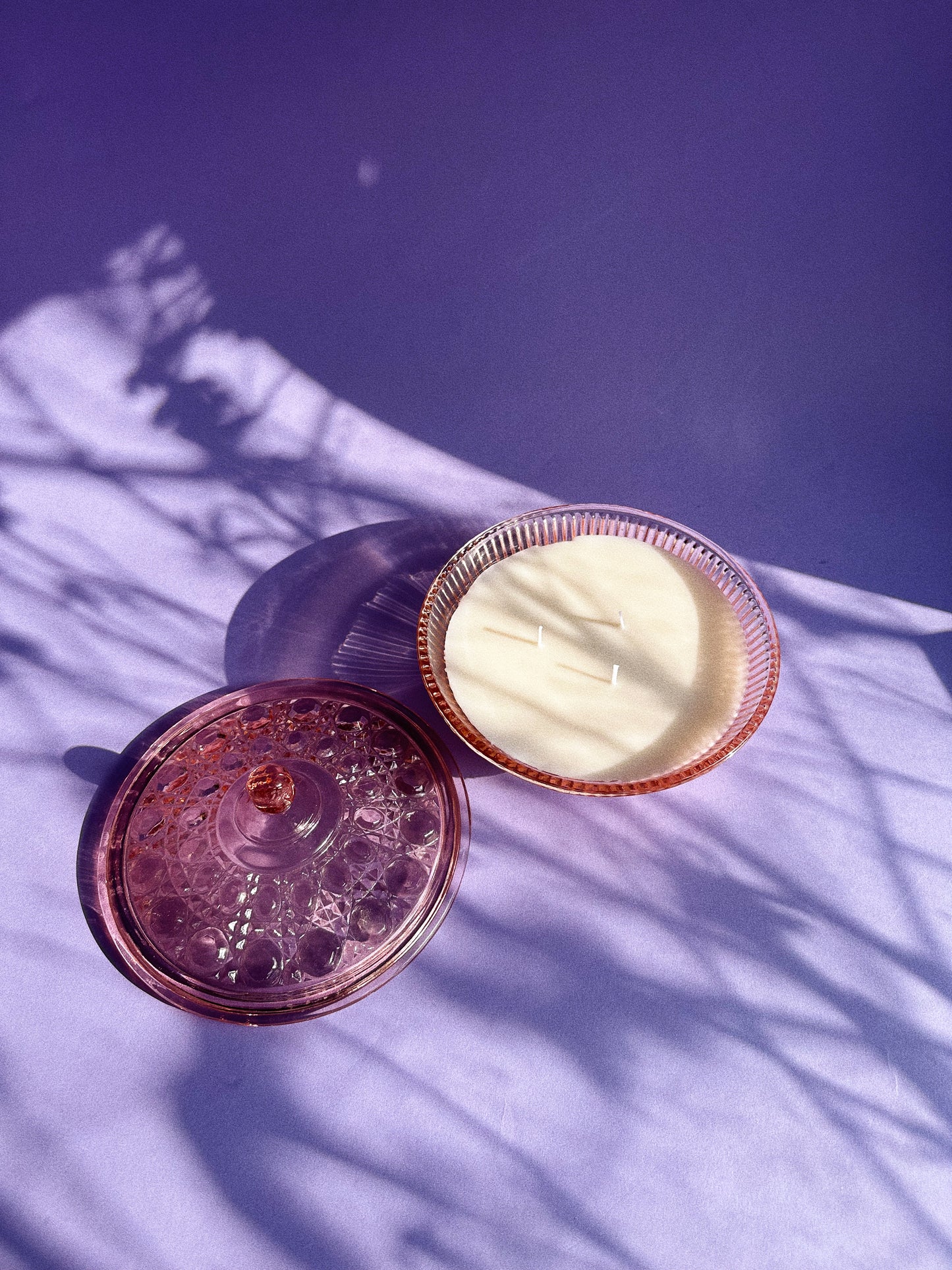 Vintage Pink Depression Indiana Glass Lidded 3 Wick Soft Vanilla Soy Candle