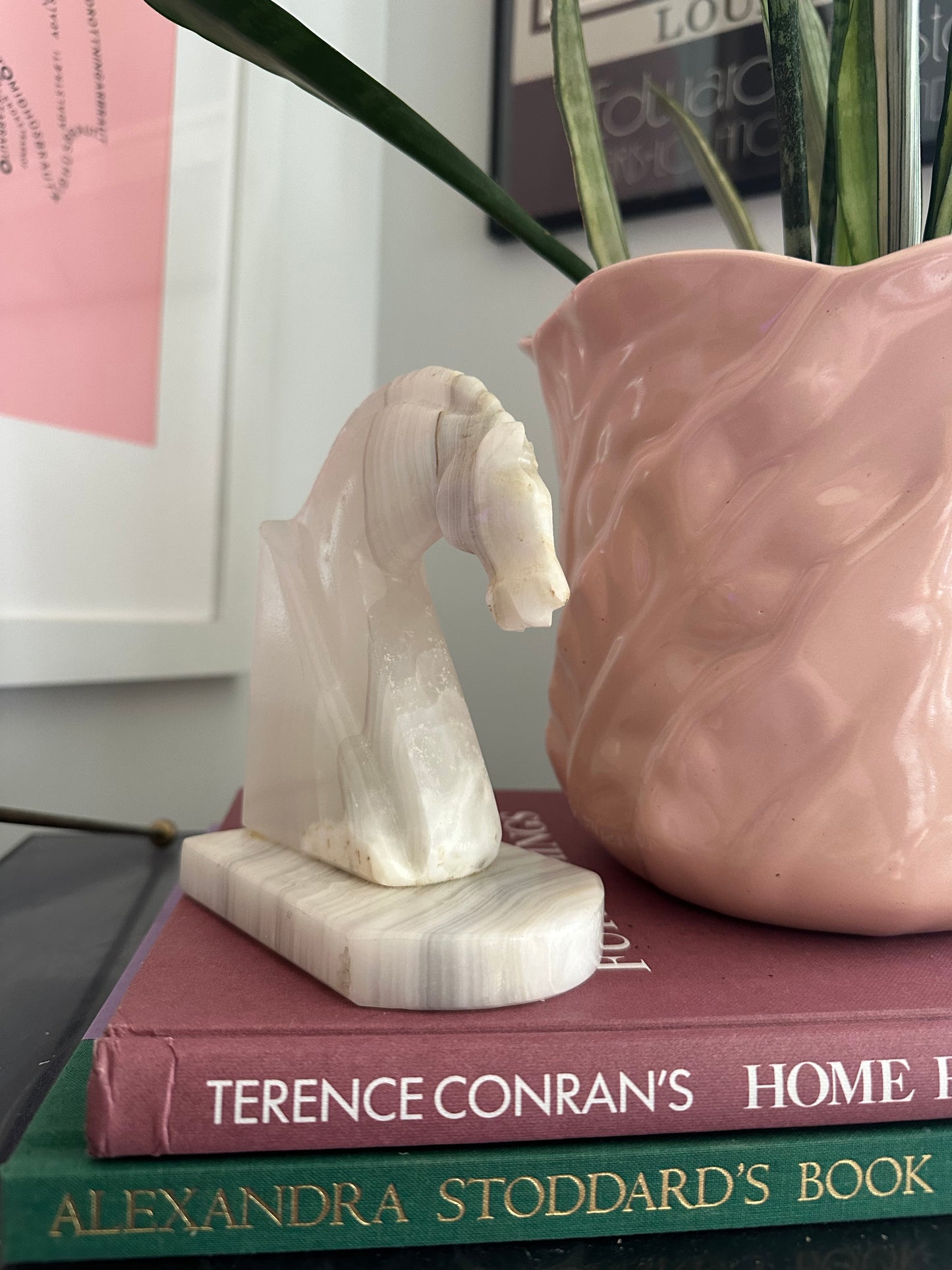 Heavy Vintage Onyx Horse Head Bookend / Sculpture