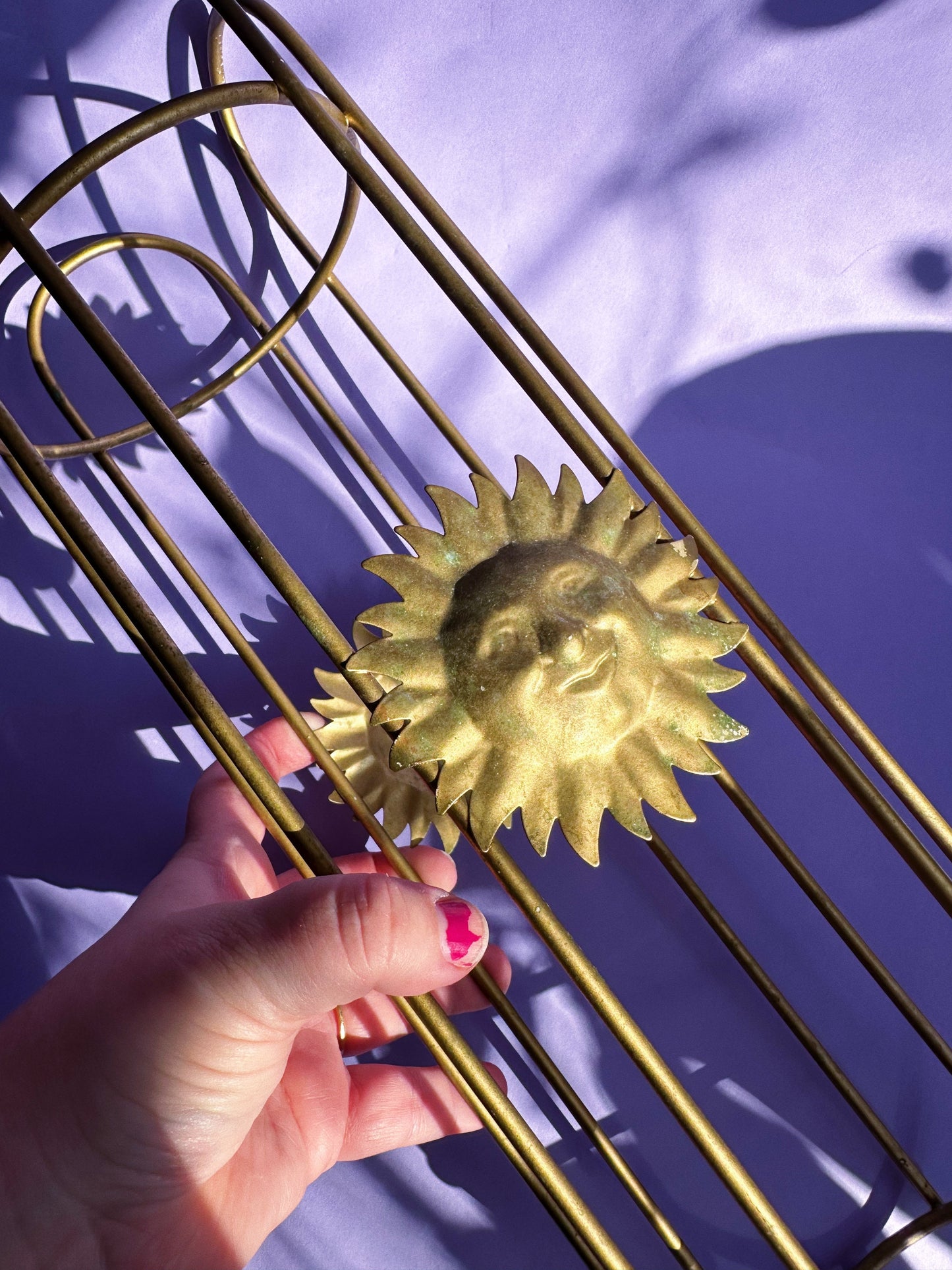 Vintage Celestial Sun Toilet Paper Stand Holder Gold Tone Metal 17” High